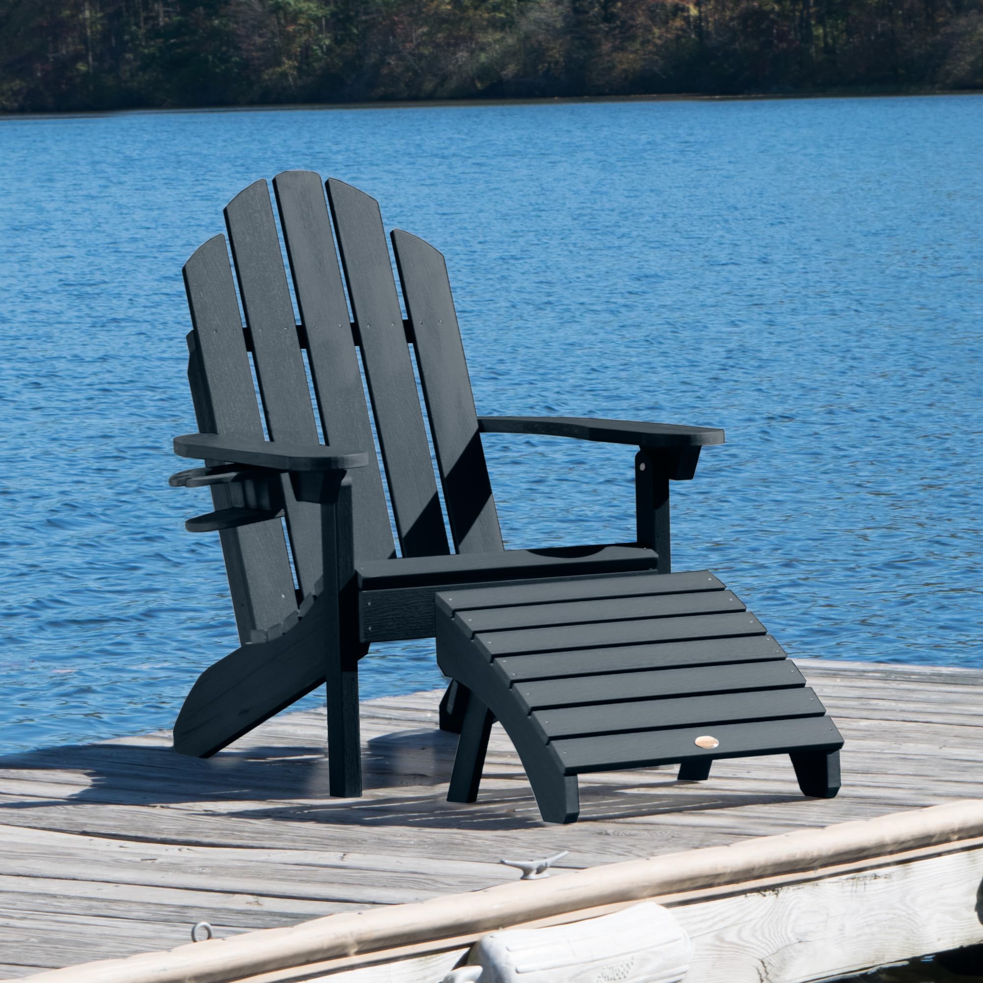 Classic Wesport Adirondack Chair with Ottoman and Cup Holder - Federal Blue - Outdoor Patio Furniture for Garden, Deck, Poolside Relaxation