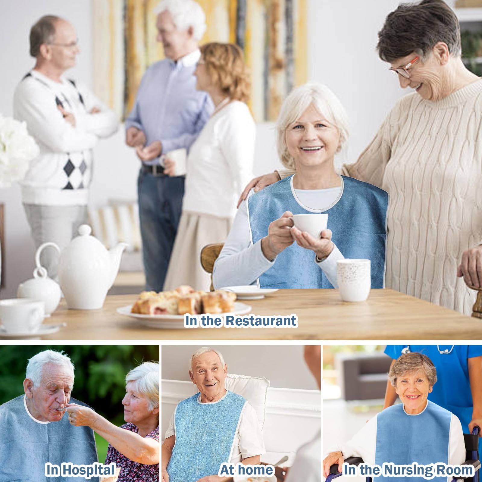 YushengTai Adult Bibs - Pack of 3 Reusable Waterproof Bibs with Crumb Catcher | Oil Resistant Clothing Protector for Elderly, Parents & Adults | Perfect for Mealtime, Nursing Care & Dining Out