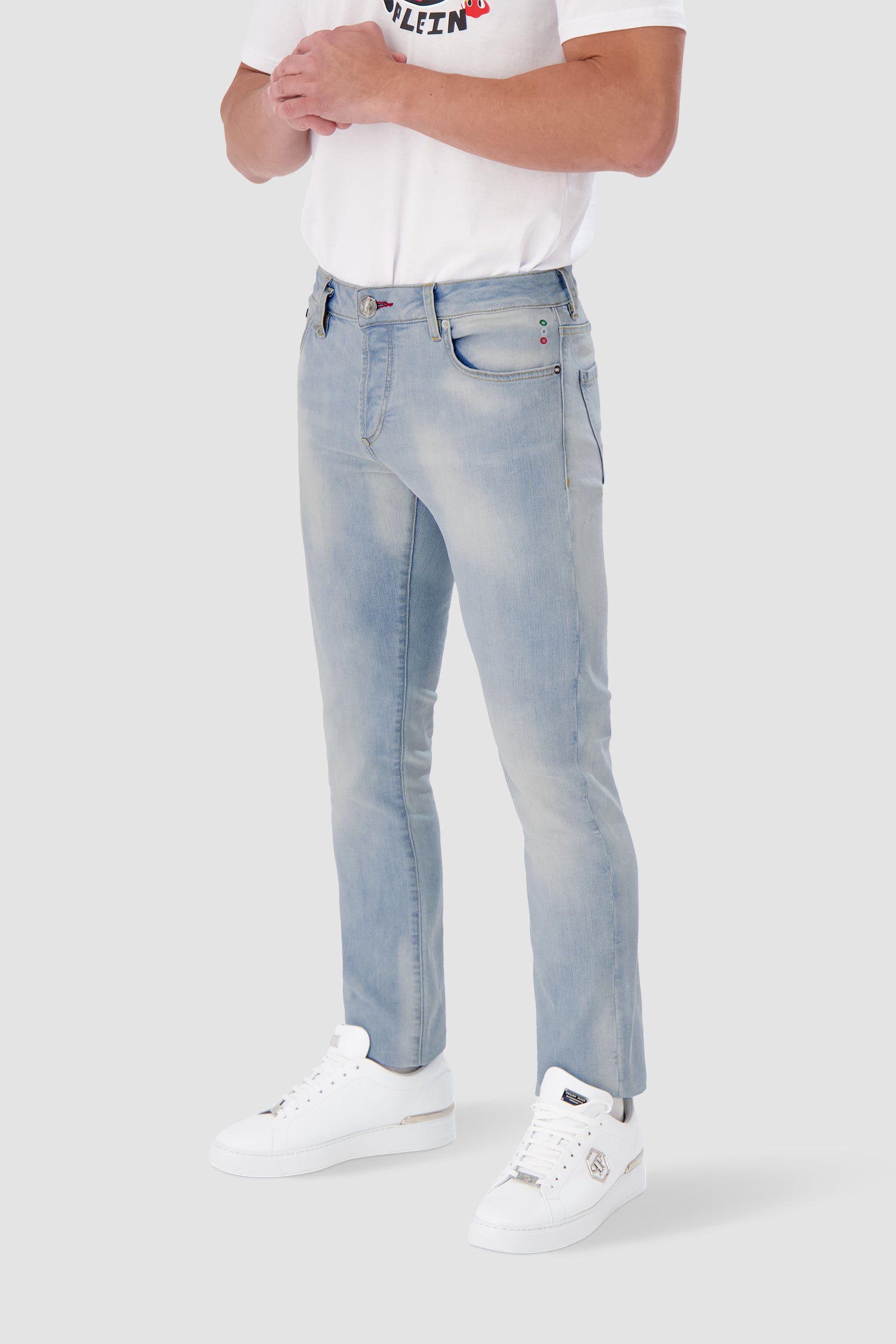 Philipp Plein Denim Super Basic Straight Trousers for Women - High Waist Stretch Jeans | Casual & Office Wear | Perfect for Everyday Outfits and Work Attire