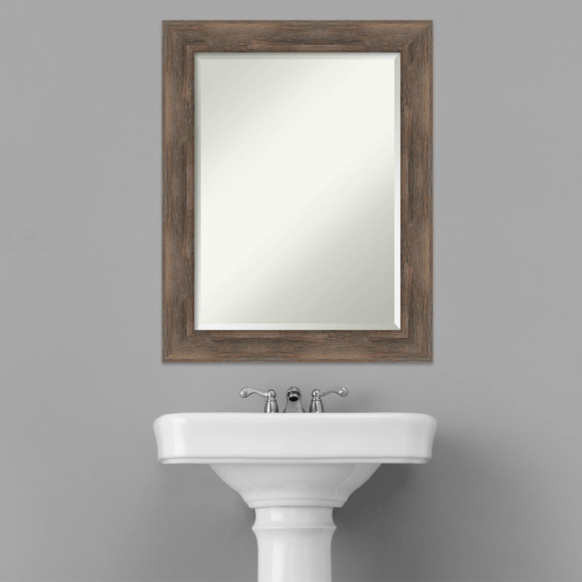 Amanti Art 29x23 Inch Brown Hardwood Mocha Rectangle Bathroom Mirror with Rustic Farmhouse Wood Frame - Horizontal or Vertical Hanging, Beveled Edge - Perfect Over Sink Vanity Mirror for Bathroom Wall Decor (Farmhouse & Modern Style)
