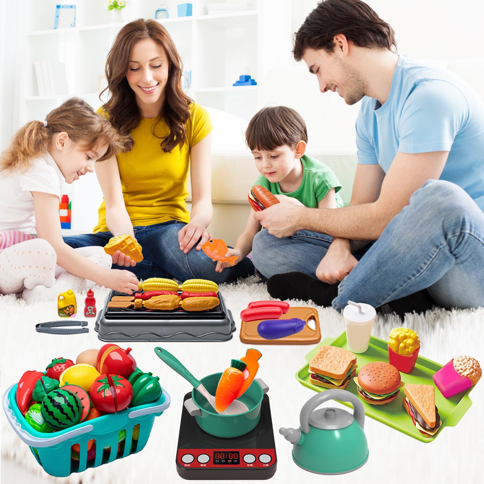 108Pcs Kids Kitchen Toy Accessories Set - Pretend Play BBQ Camping Cooking Utensils with Toy Vegetables & Cookware - Educational Learning Gift for Toddlers Girls & Boys - Perfect for Indoor Playtime & Birthday Parties