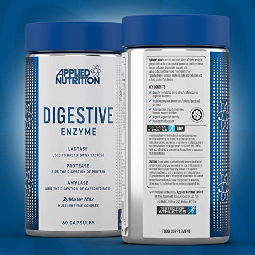 Applied Nutrition Digestive Enzyme Supplement - 60 Capsules for Gut Health & Digestion Support | Aids Bloating Relief & Nutrient Absorption | Ideal for Travel, Meals & Digestive Comfort