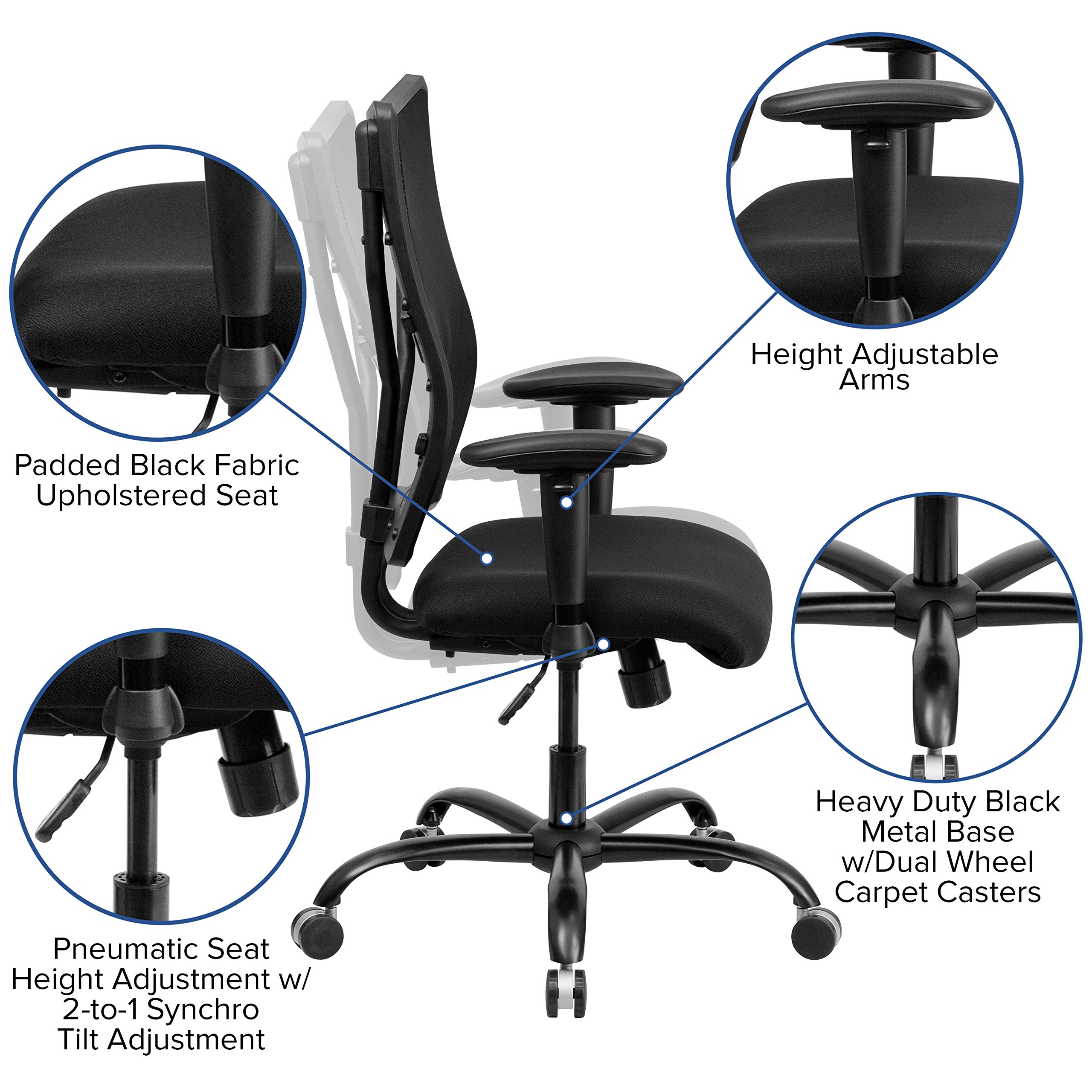 Flash Furniture HERCULES Series Big & Tall 400 lb. Capacity Black Mesh Executive Swivel Ergonomic Office Chair with Adjustable Arms - Perfect for Home Office, Gaming, and Professional Workspaces
