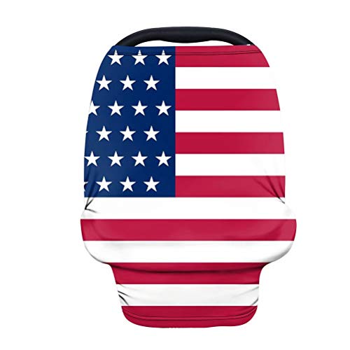 Stretchy Baby Car Seat Cover for Boys & Girls - Universal Fit Infant Car Canopy for All Seasons | Breathable Windproof Nursing Cover with Stars & Stripes American Flag Design | Perfect for Travel, Breastfeeding & Outdoor Protection