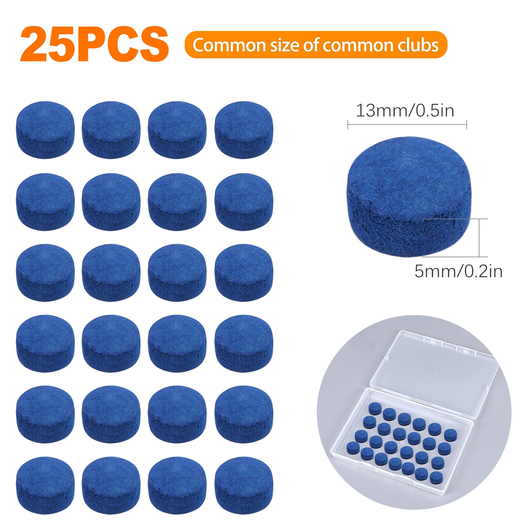 25 Pieces Pool Cue Tips - 13mm Precision Billiard Stick Tips for Enhanced Play & Performance - Perfect for Pool & Snooker Players - Includes Storage Box for Easy Organization