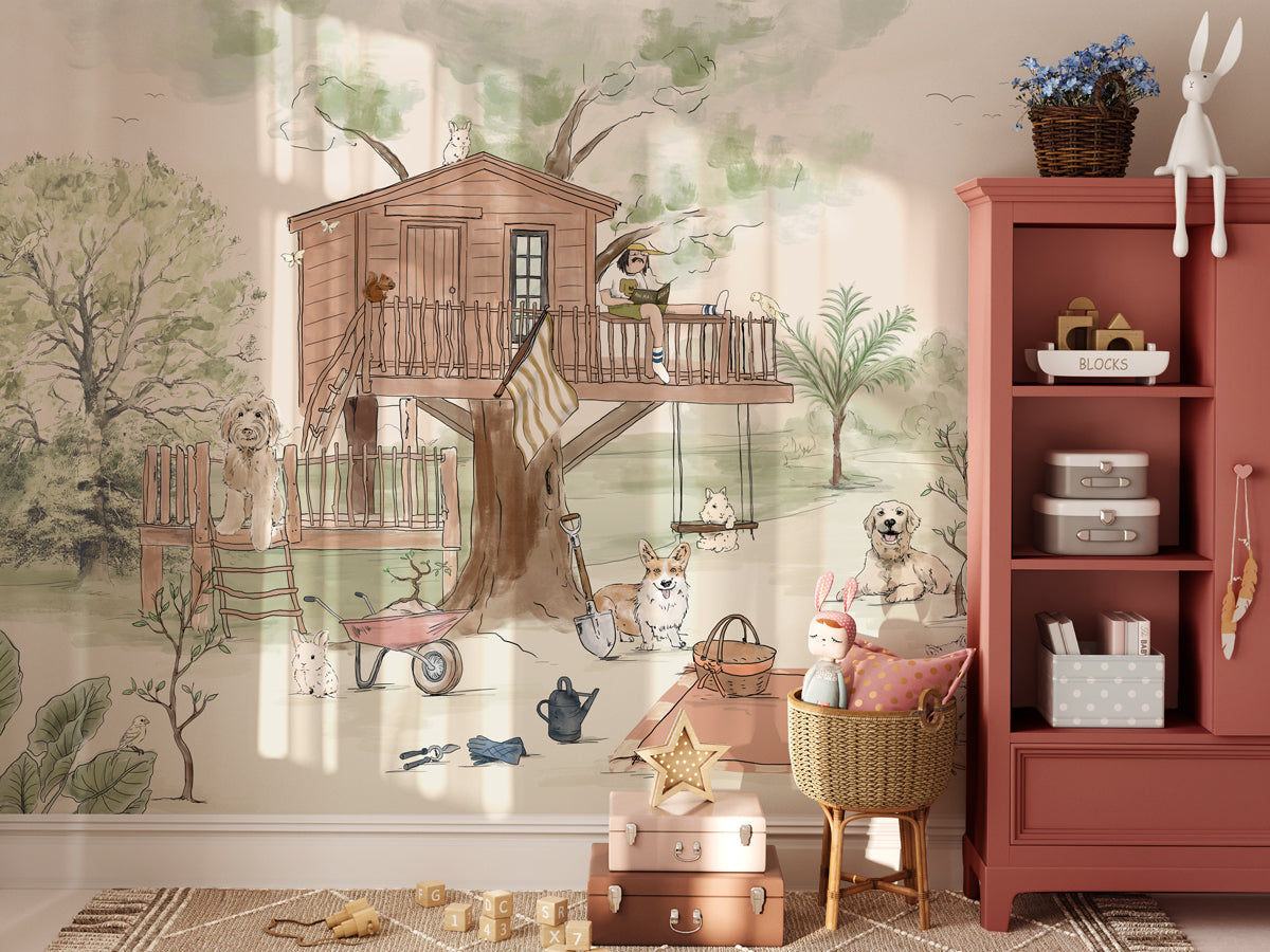 Custom Pet's Picnic Wallpaper Sample - Peel & Stick Removable Wallpaper for Nursery, Bedroom Decor - Perfect for Pet Lovers & Animal Theme Rooms