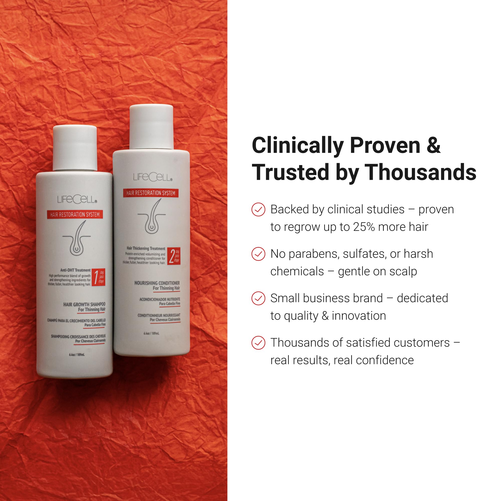LifeCell Hair Restoration System for Women 2% Minoxidil – Hair Growth Treatment with Anti-DHT Shampoo & Conditioner – Thicker Fuller Hair – Scalp Health & Regrowth Support – 16.8 Fl Oz – Perfect for Thinning Hair & Hair Loss Prevention