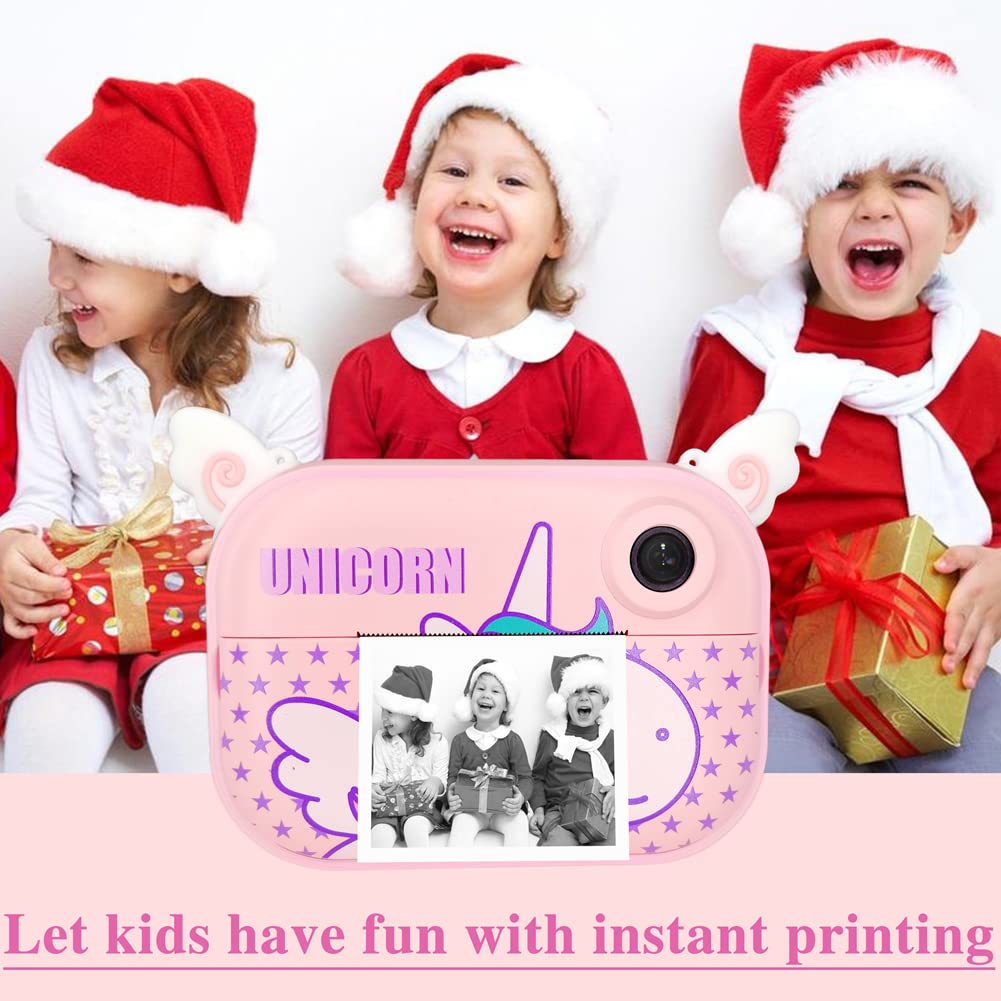 Kids Instant Print Camera with 12 Rolls Refill Paper - Digital Toy Camera for Girls & Toddlers - Pink Photo Printer with 32GB SD Card - Perfect Christmas & Birthday Gift for Children - Capture Memories at Parties, Travel & Family Events
