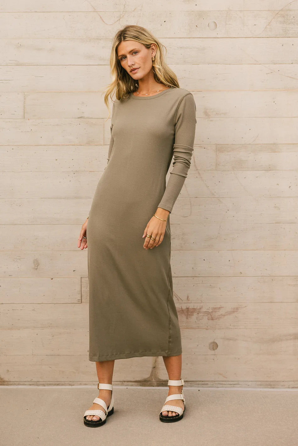 Hollis Ribbed Knit Olive Green Dress for Women - Slim Fit Stretchy Bodycon Midi Dress - Perfect for Casual Wear, Office, Date Night & Special Occasions