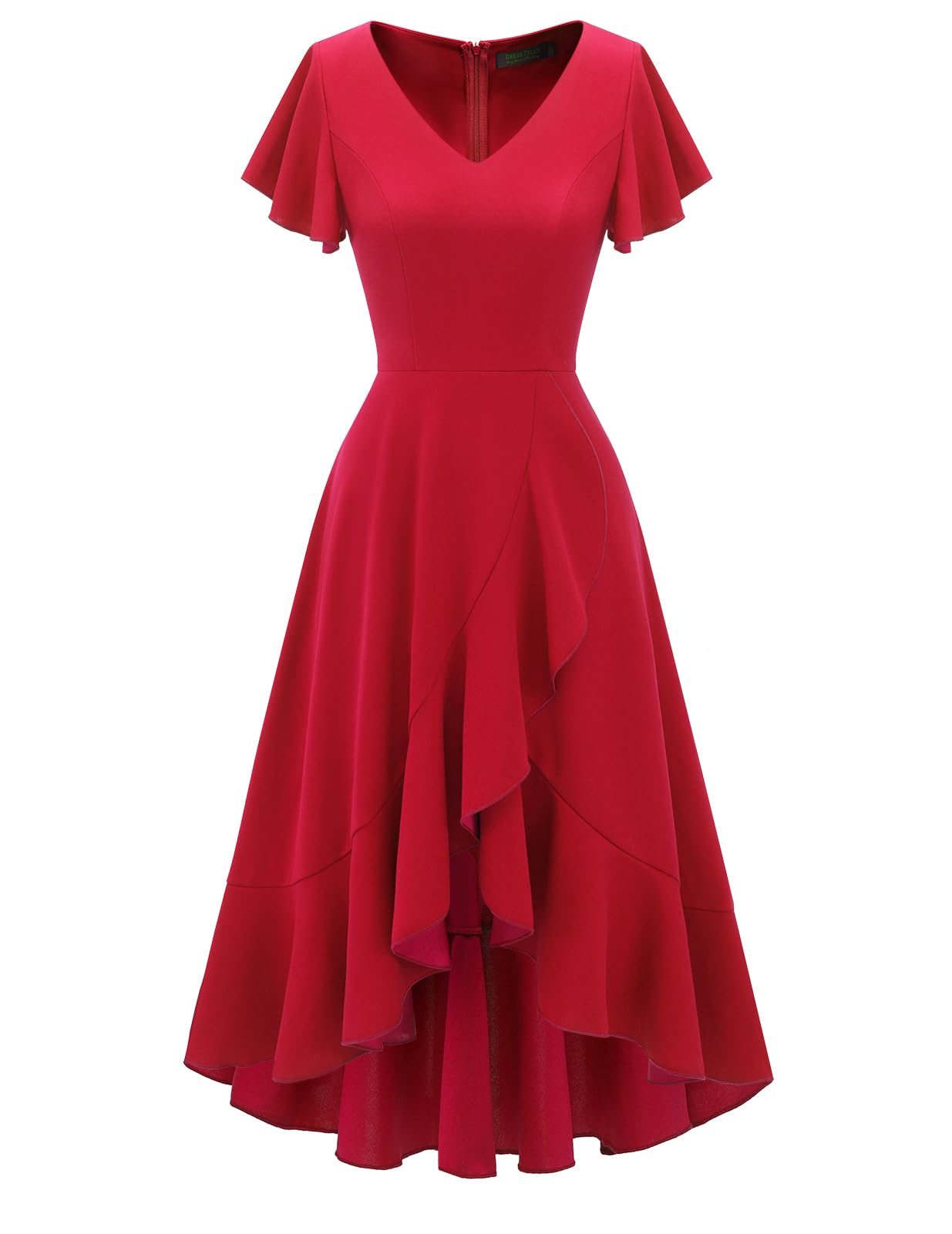 DRESSTELLS Women's Cocktail Dresses 2025 | Elegant V-Neck Formal Wedding Guest Dress with Ruffle Details | Vintage Inspired Prom Party Evening Gown for Bridal Shower, Anniversary & Special Occasions