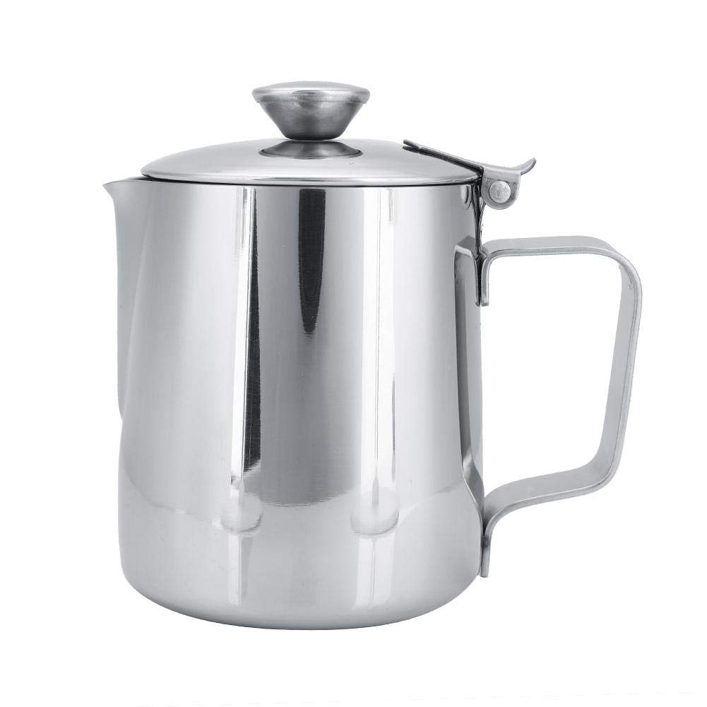 Premium Stainless Steel Milk Frothing Pitcher 350mL - Espresso & Coffee Accessories, Commercial Grade Milk Steaming Cup with Lid - Perfect for Lattes, Cappuccinos & Hot Chocolate at Home or Café