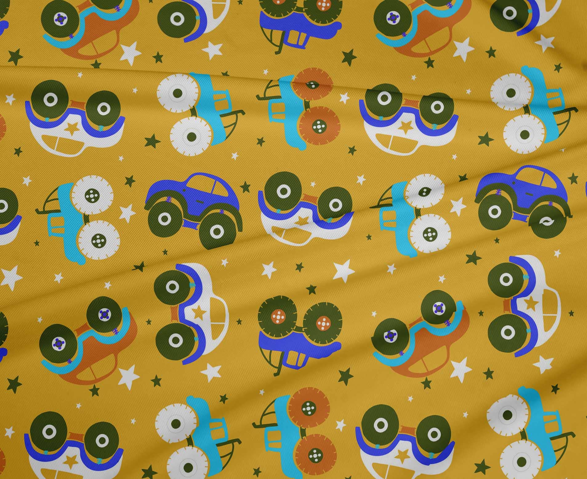 oneOone Polyester Spandex Yellow Printed Fabric - 56 Inch Wide for Kids Nursery, Car Decor, DIY Craft Projects | Soft Stretchy Material for Sewing, Upholstery & Home Decor