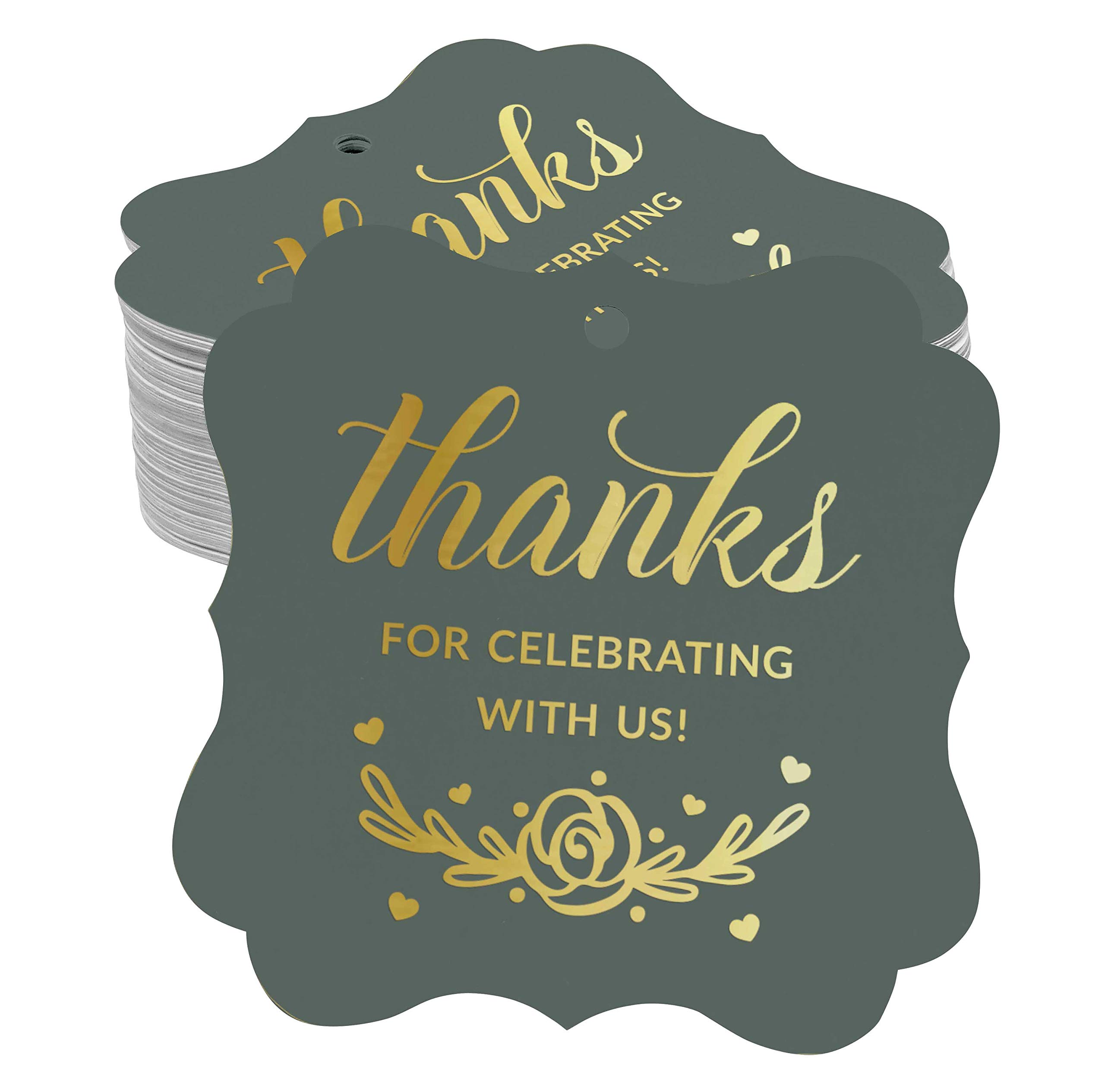 24K Real Gold Foil Thank You Tags for Bridal Showers, Baby Showers, Weddings & Birthdays - Elegant Bracket Shape Hang Tags (Pack of 100) - Perfect for Party Favors, Gift Wrapping & Special Occasions