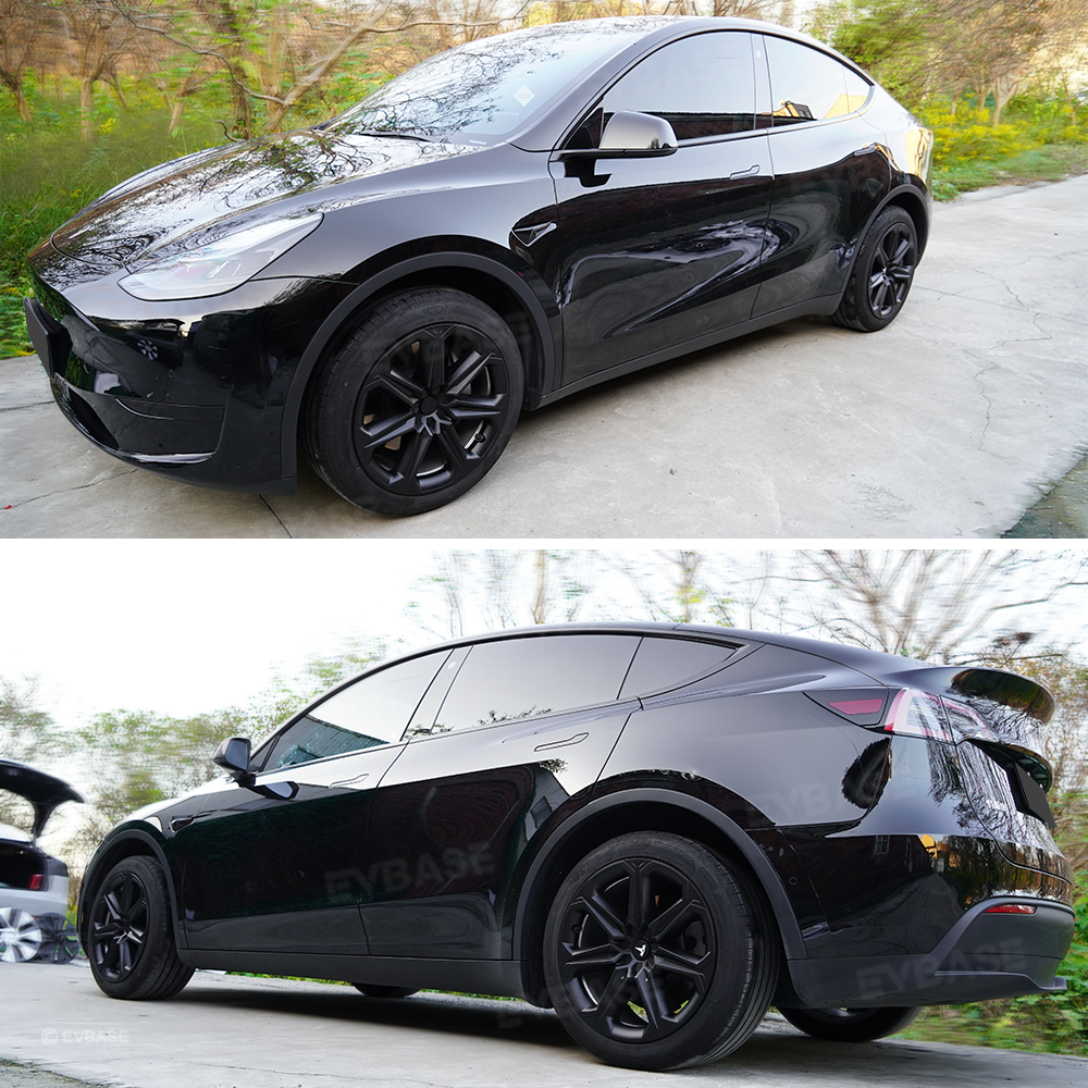 Tesla Model Y 19 Inch Wheel Covers - Full Wrapped ABS Hub Caps (Matte Black, 4PCS) for Enhanced Style & Protection - Perfect for Daily Commuting & Road Trips