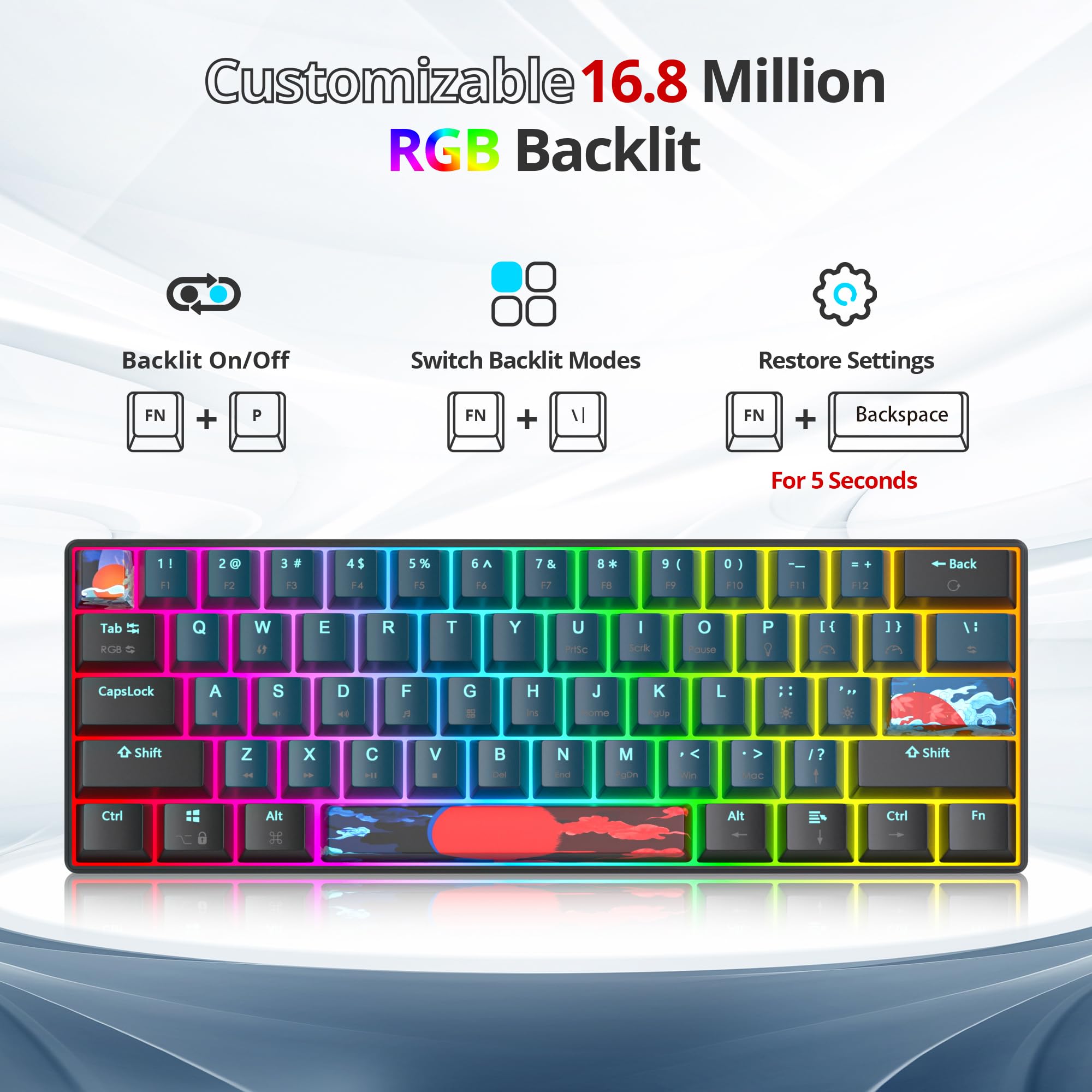 60% RGB Mechanical Gaming Keyboard with Red Switches - Compact Wired Keyboard for Windows, PS4/5, Xbox - Perfect for Competitive Gaming & Esports (61 Keys)