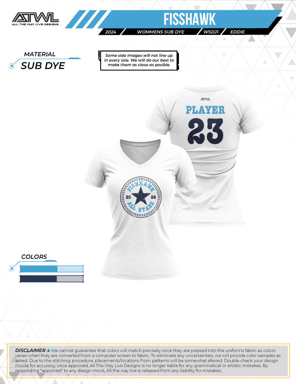 Fishhawk All Stars Women's Sublimated Dye Jerseys - Breathable & Moisture-Wicking for Softball, Baseball & Outdoor Sports