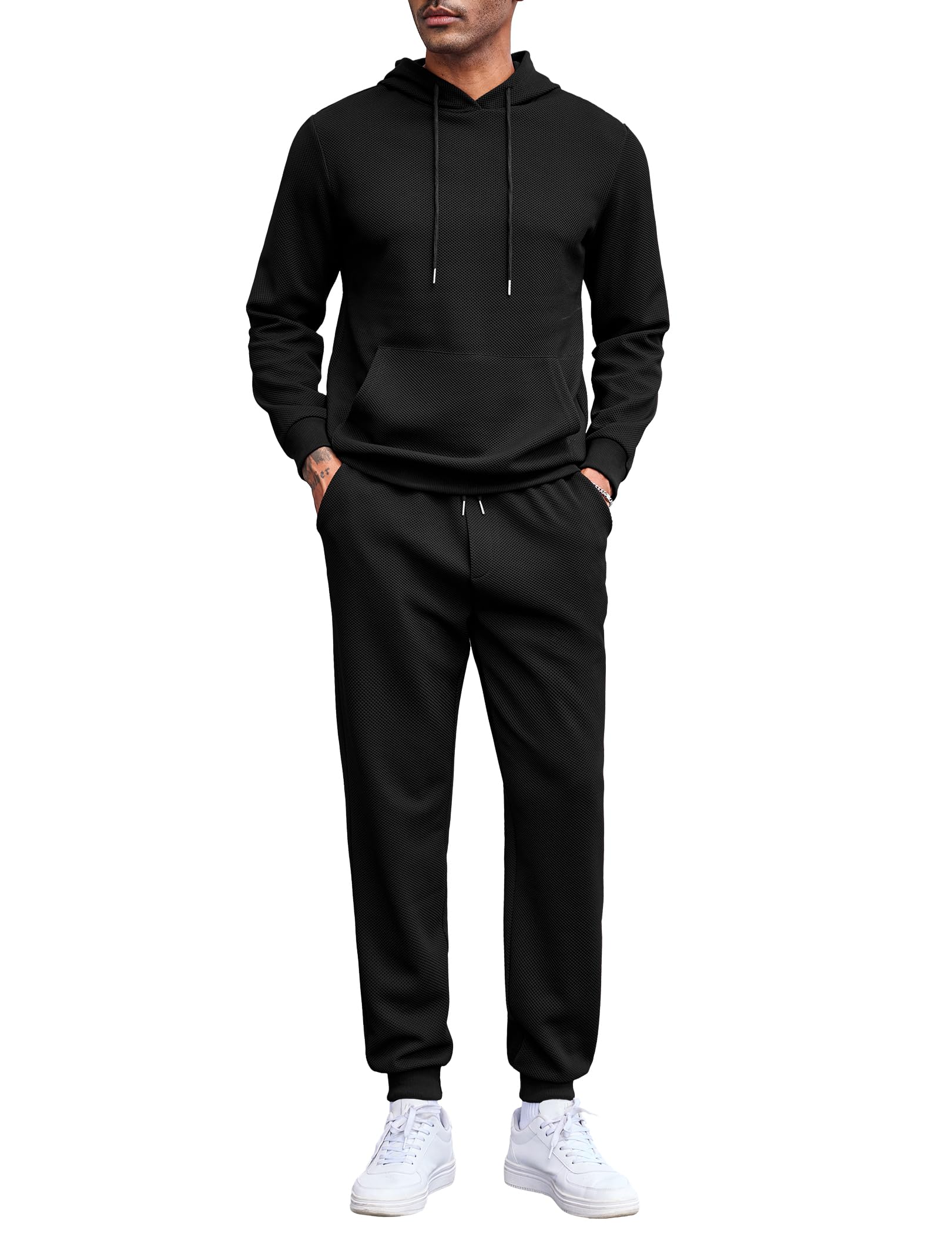 COOFANDY Men's 2-Piece Waffle Hoodie Tracksuit Set - Breathable Jogging Suit for Running, Gym & Casual Wear | Athletic Sweatsuit for Men