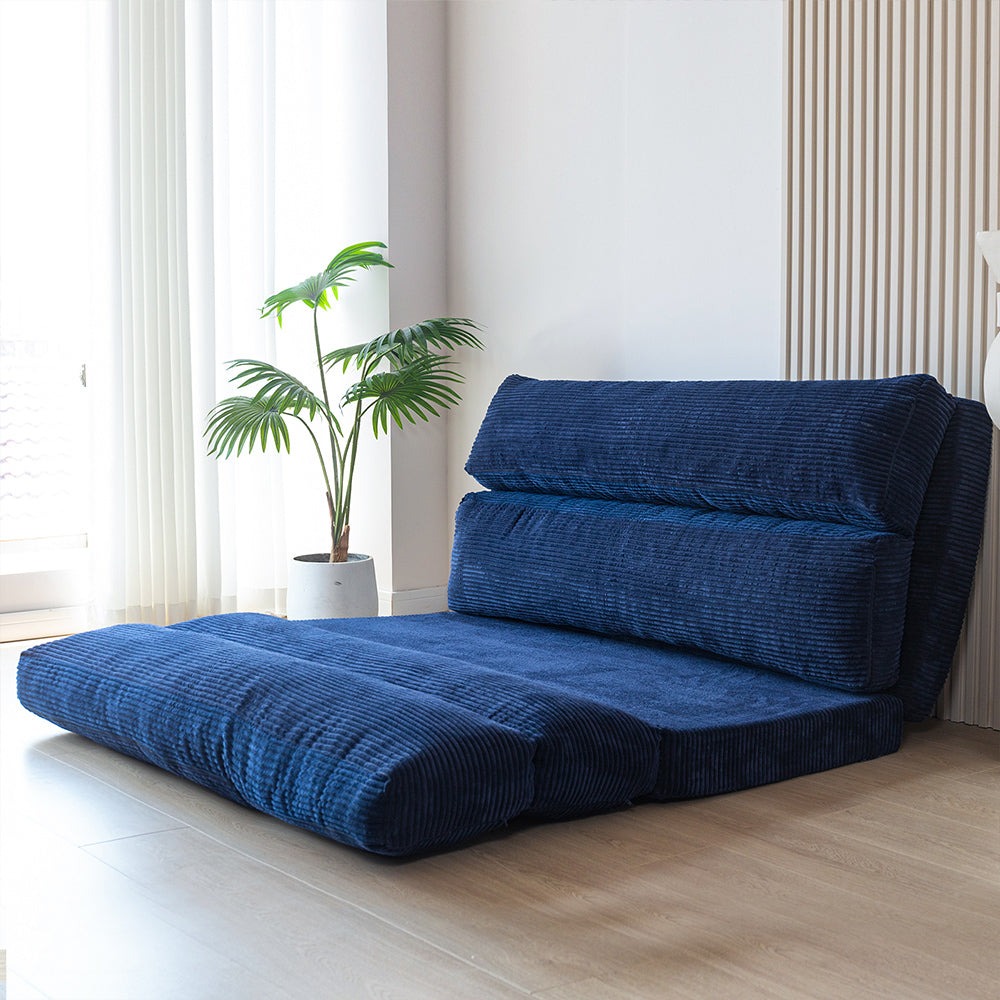 MAXYOYO Folding Sofa Bed - Extra Wide Corduroy Floor Mattress in Navy Blue | Convertible Sleeper for Small Spaces, Guest Room & Dorm | Comfortable Lounge Sofa for Living Room, Bedroom & Apartment