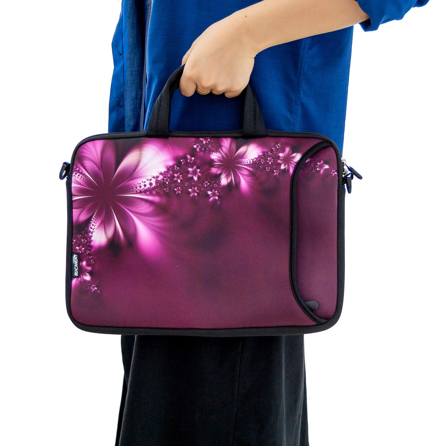 RICHEN 17 Inch Laptop Shoulder Bag - Durable Carrying Case for 15.6/16/17/17.3/17.4 Inch Laptops & Notebooks, Stylish Flowers Design, Perfect for Work, Travel & School
