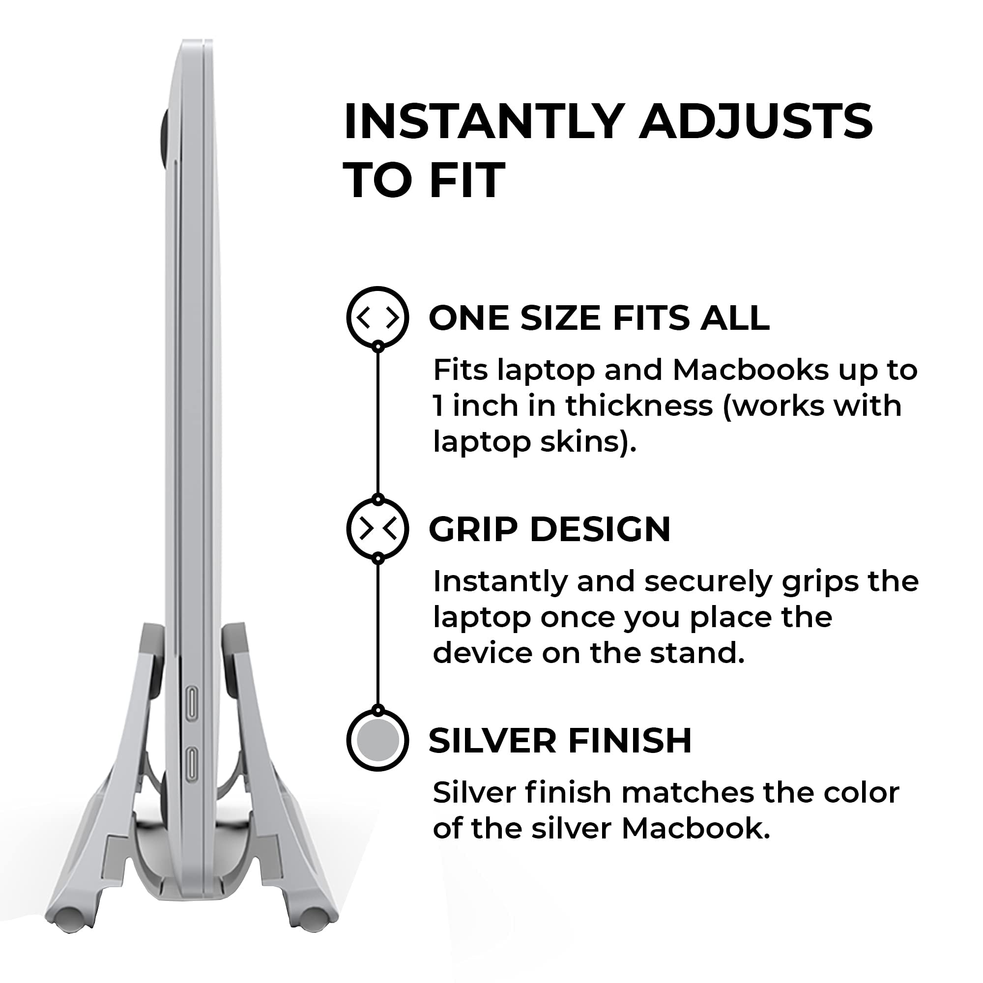 HumanCentric Silver Vertical Laptop Stand with USB C Docking Station - 87W Charger & HDMI Monitor Dock - Ergonomic Desk Organizer for MacBook, Dell, HP (Home Office & Workspace Setup)