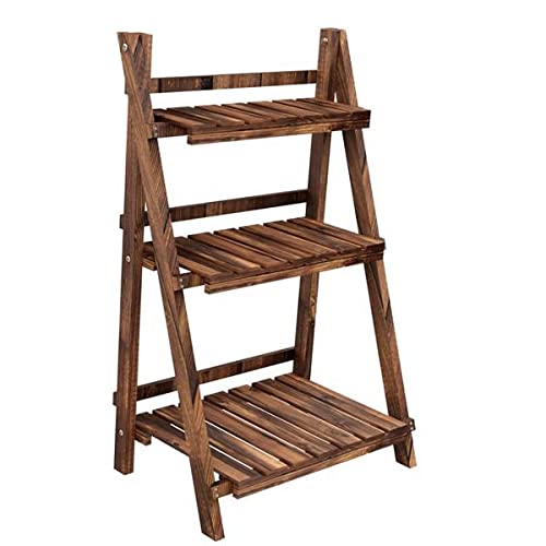 BebLP 3-Tier Folding Plant Stand - Sturdy Metal Flower Display Rack & Ladder Shelf for Indoor/Outdoor Plants - Space-Saving Storage Organizer for Home, Garden, Balcony, and Patio Decor