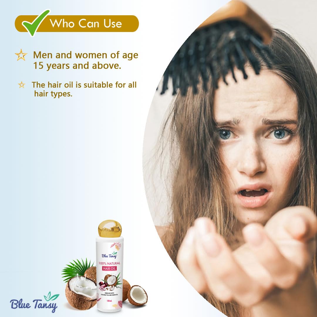 Blue Tansy 100% Natural Hair Growth Oil with Coconut & Onion Extract - 100ml | Nourishes Scalp, Reduces Hair Fall & Promotes Shine - Perfect for Dry, Damaged Hair & Daily Hair Care Routine