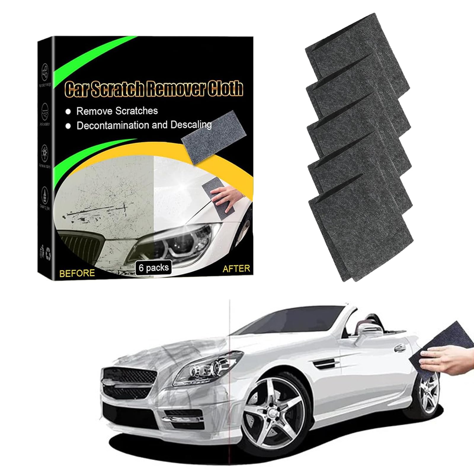 5/10/15Pcs Breathable Green Nano Scratch Remover Cloth - Car Paint Scratch Repair Kit for Deep Scratches (4x4 Inch) - Perfect for Car Detailing, Auto Paint Restoration & DIY Vehicle Care