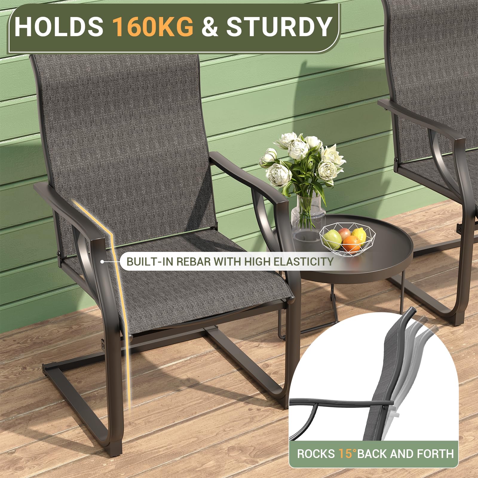 Amopatio 4-Piece Patio Chairs Set - All-Weather Outdoor Dining Chairs with Breathable Design - Grey Garden Furniture for Backyard, Deck & Poolside Relaxation
