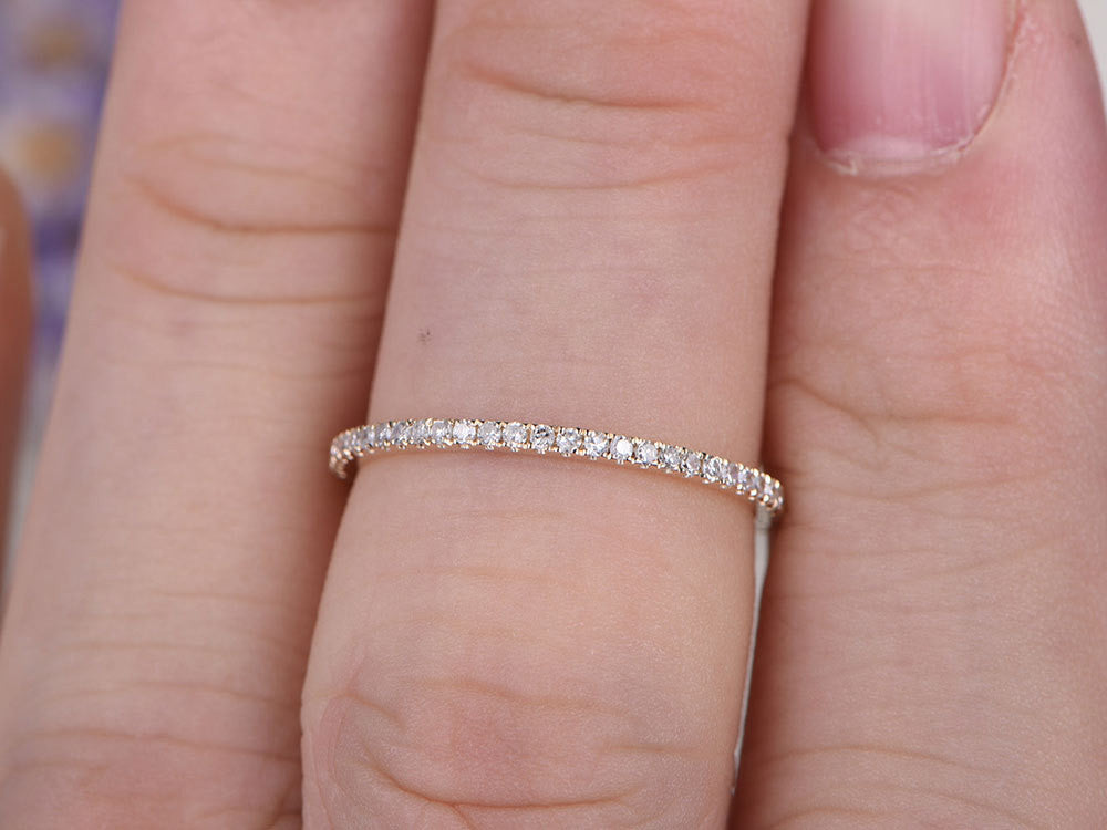 14K Rose Gold Micro Pave Diamond Engagement Ring - Full Eternity Wedding Band for Women, Stackable Thin Bridal Ring, Custom Made Fine Jewelry - Perfect for Proposals, Anniversaries & Everyday Elegance