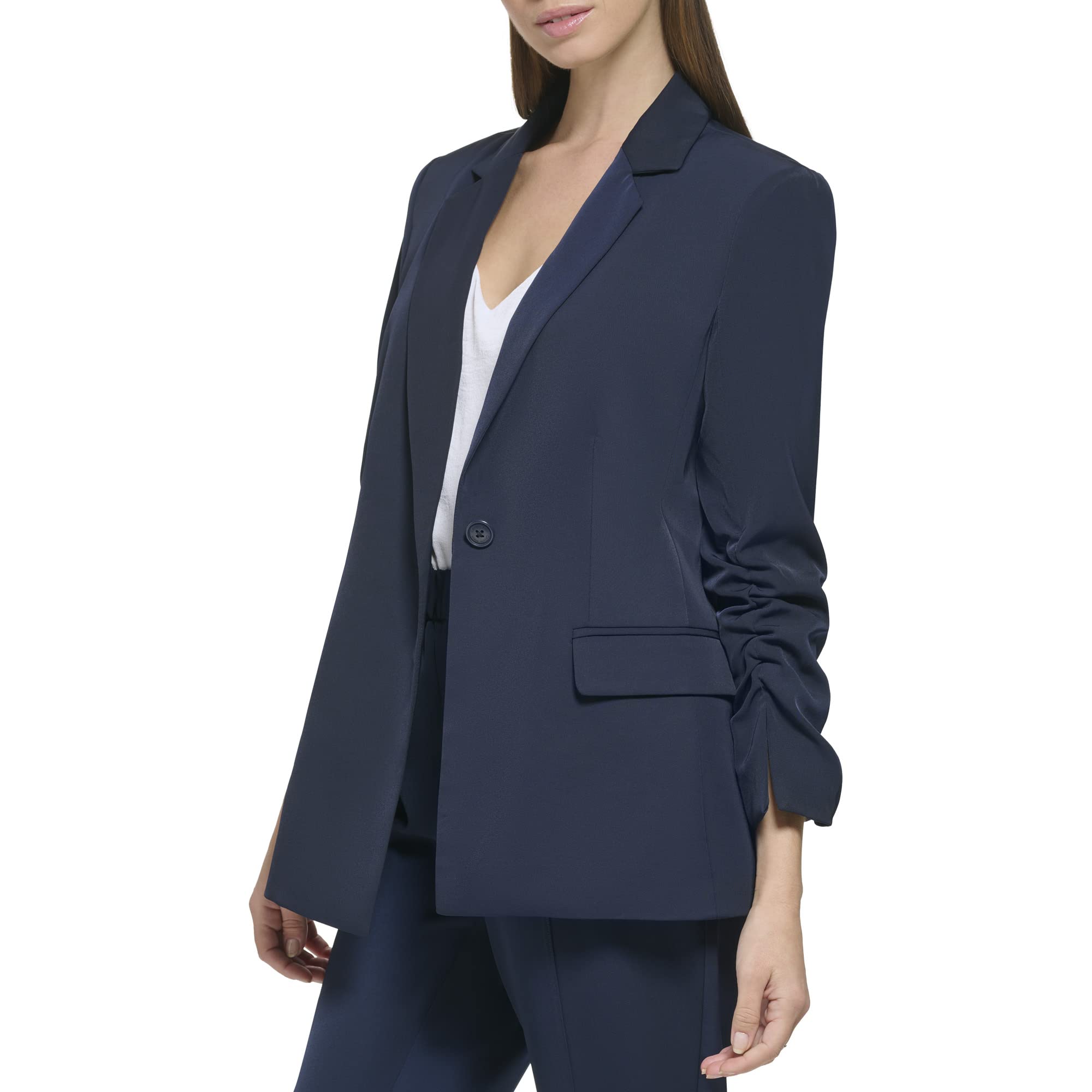 Calvin Klein Women's Trendy Formal Ruched Sleeve Crepe Blazer Jacket for Office Work & Business Meetings | Professional Women's Fashion