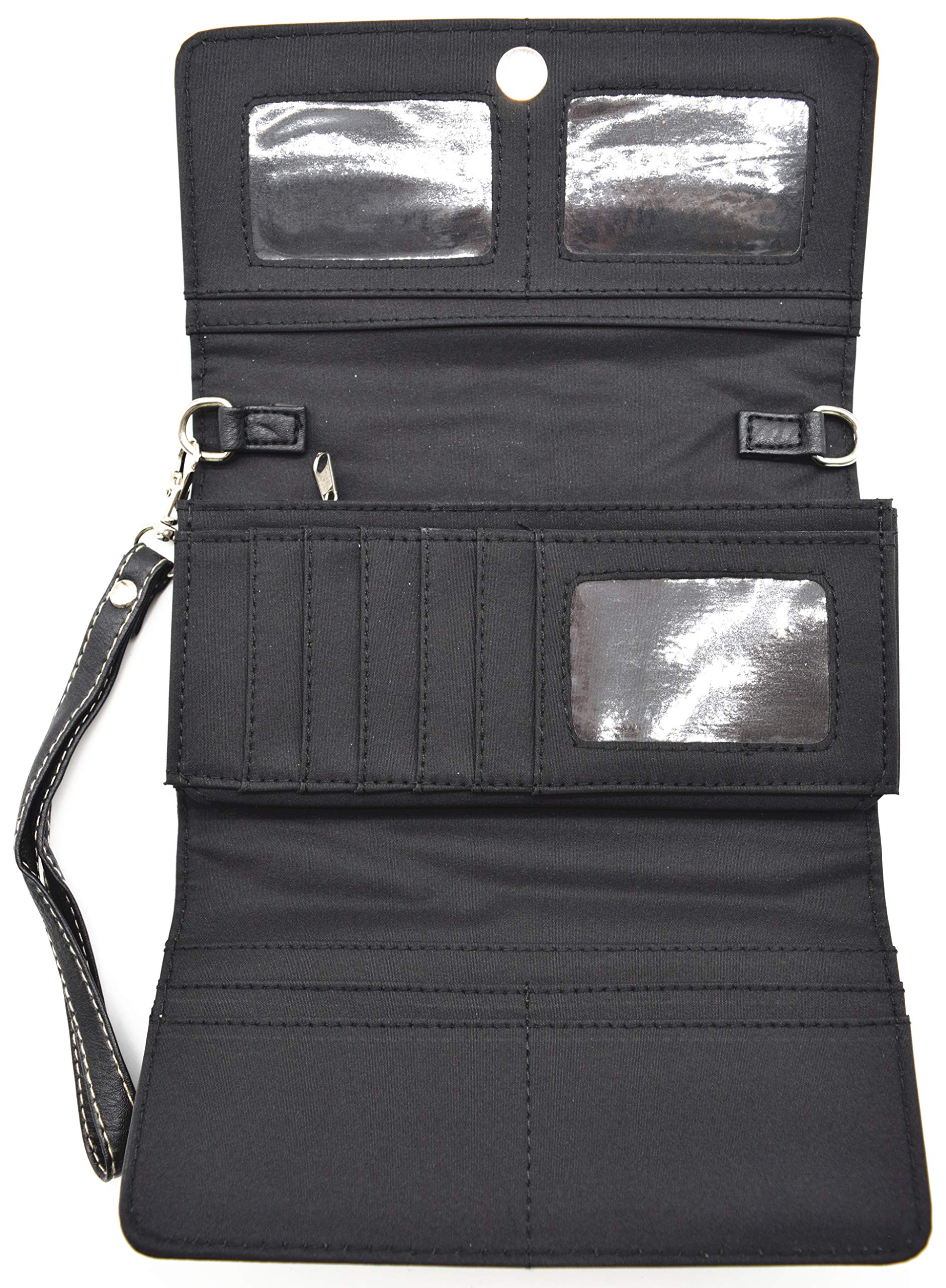 Western Style Rhinestone Cross Studded Leather Handbag for Women - Country Shoulder Bag & Wallet Set with Laser Cut Wings - Perfect for Church, Concerts, and Country Events