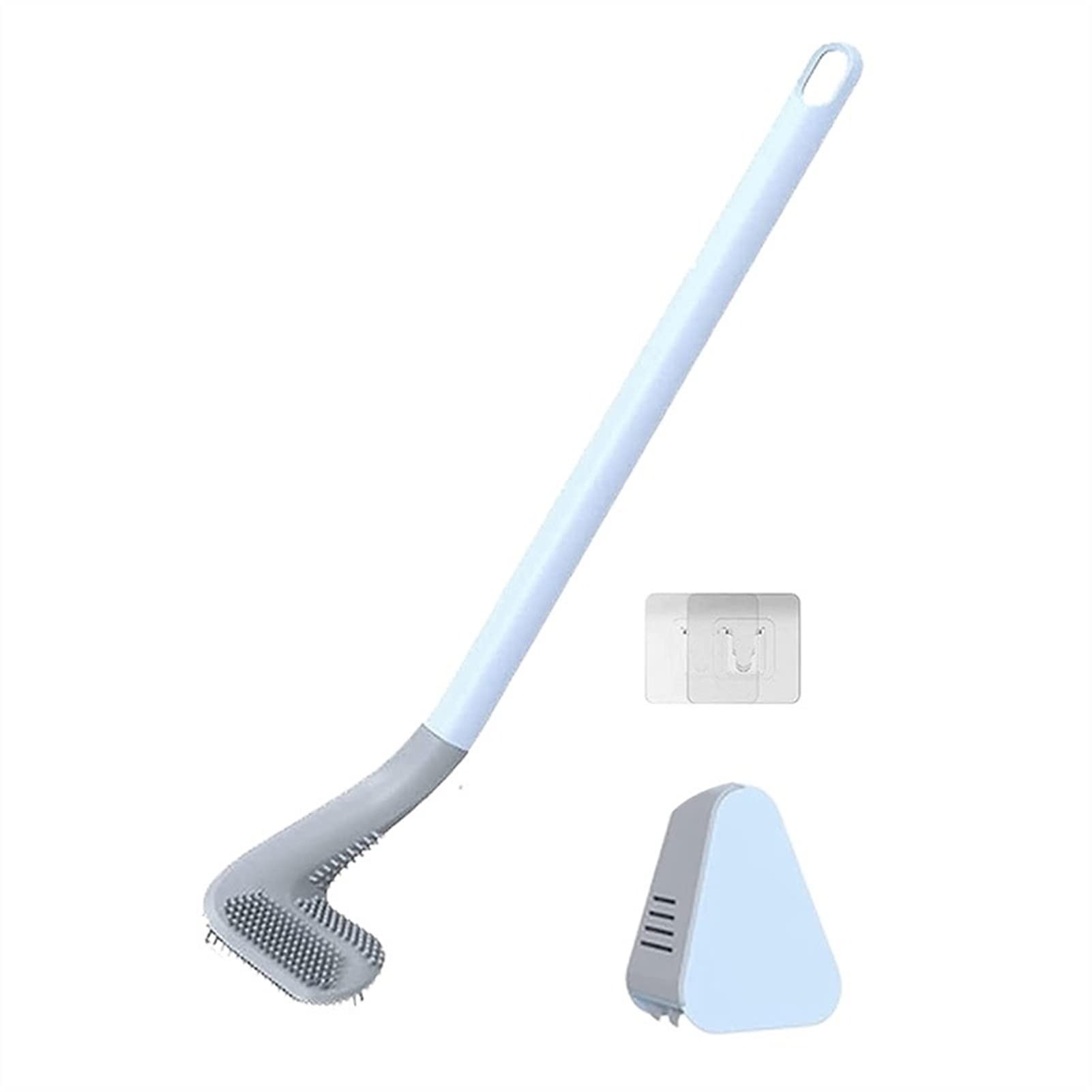 Durable Silicone Toilet Brush with Holder - Wall Mounted Bathroom Cleaning Tool, Drainable Design for Easy Hygiene - Perfect for Home, Apartment & RV Bathroom Accessories (Blue)