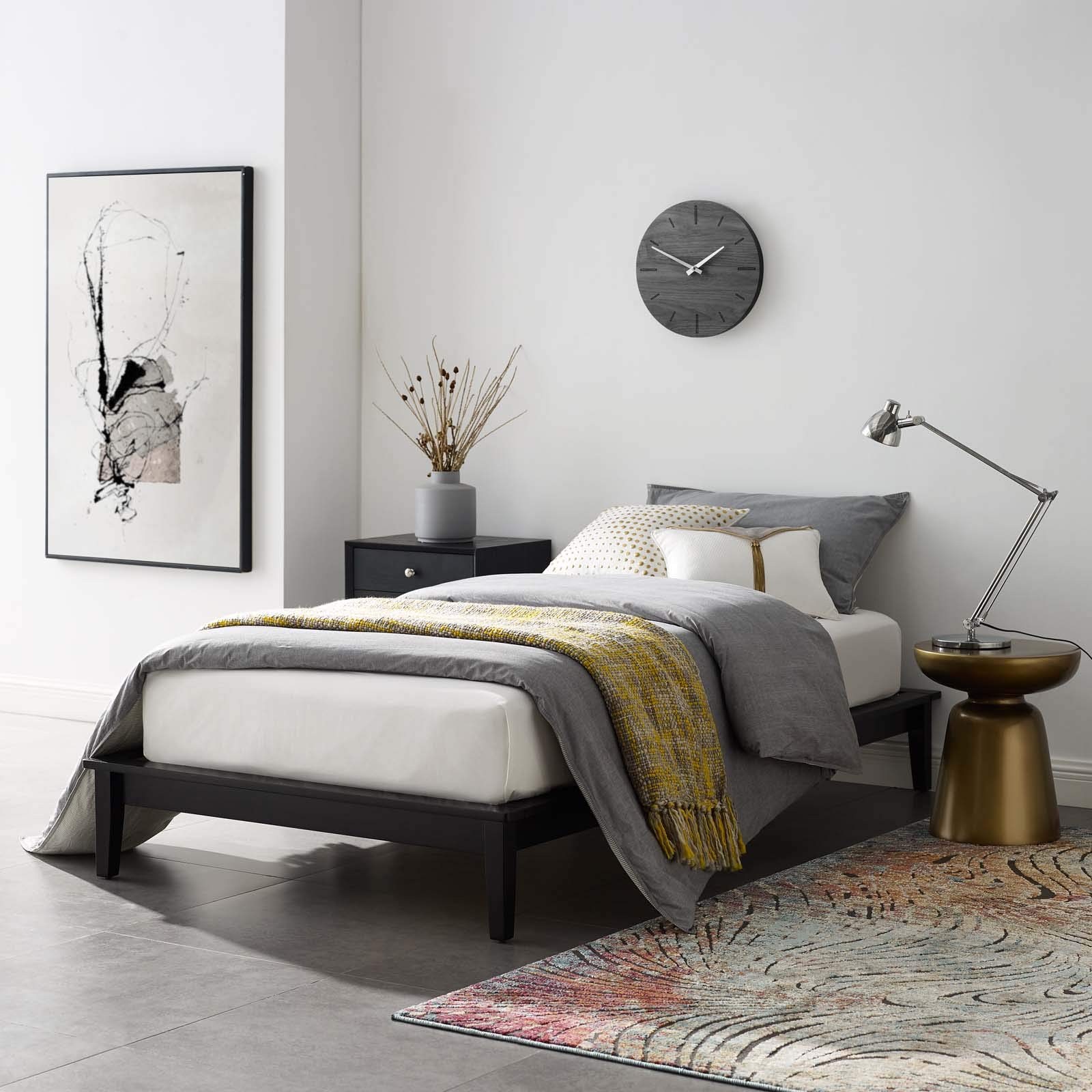 Modern Contemporary Urban Design Brown Wood Platform Bed Frame for Stylish Minimalist Bedrooms