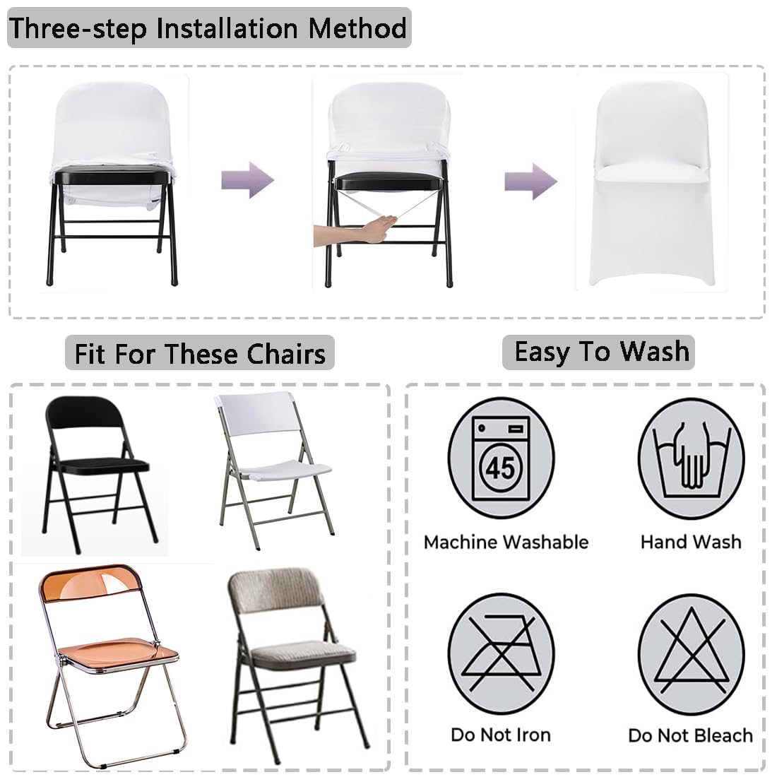 50 Pack White Folding Chair Covers - Stretchable Spandex Banquet & Wedding Chair Slipcovers - Perfect for Events, Parties, and Home Decor