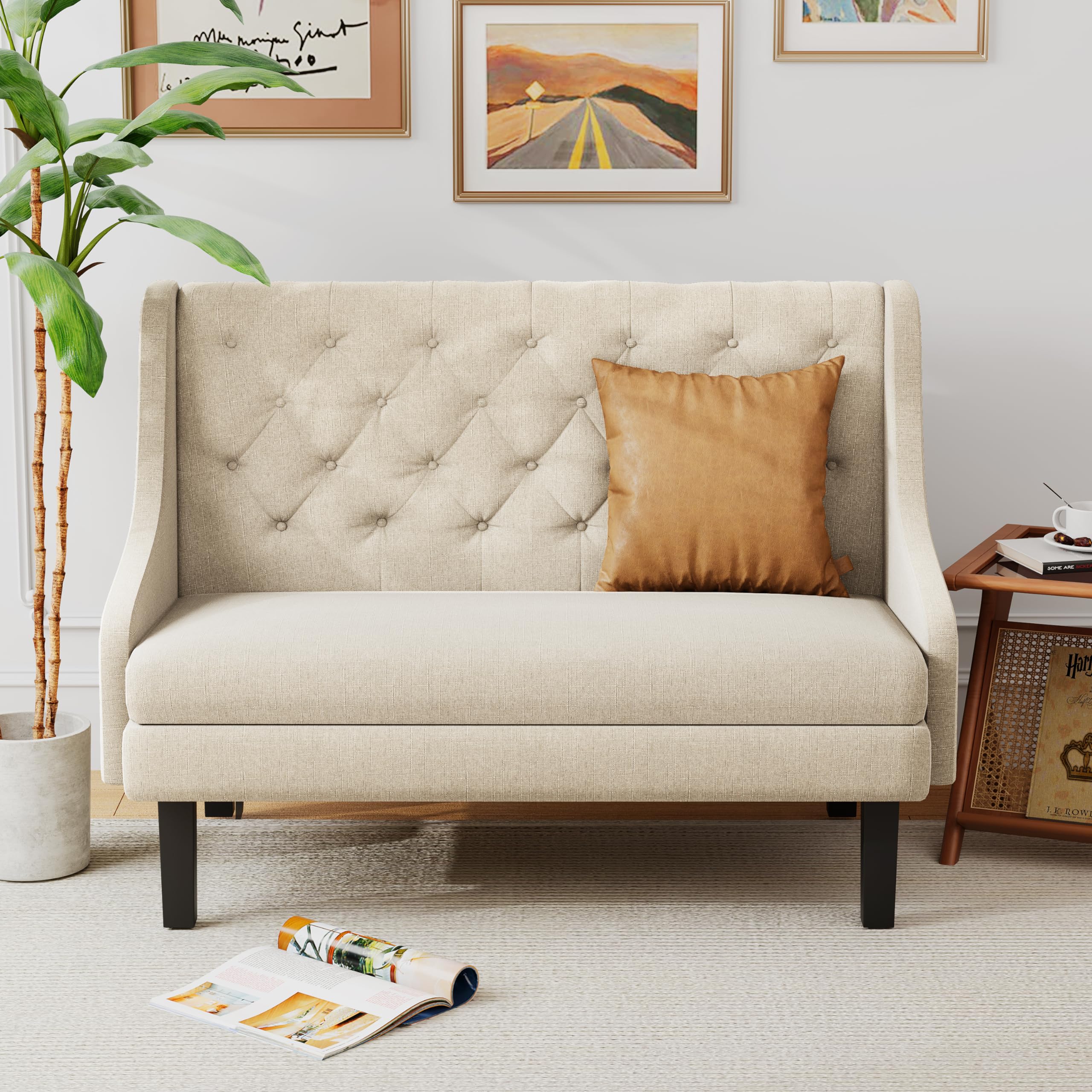 Andeworld Modern Tufted Button Back Upholstered Loveseat - Ivory Small Couch for Living Room, Bedroom, Entryway or Hallway - Perfect for Cozy Seating, Small Spaces and Home Decor