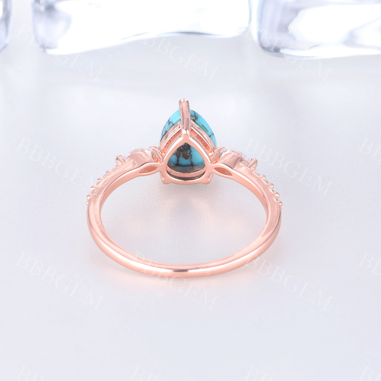 Turquoise Rose Gold Engagement Ring - Art Deco Vintage Promise Ring for Women, Gift for Her, Anniversary, Valentine's Day, Proposal, Wedding Jewelry