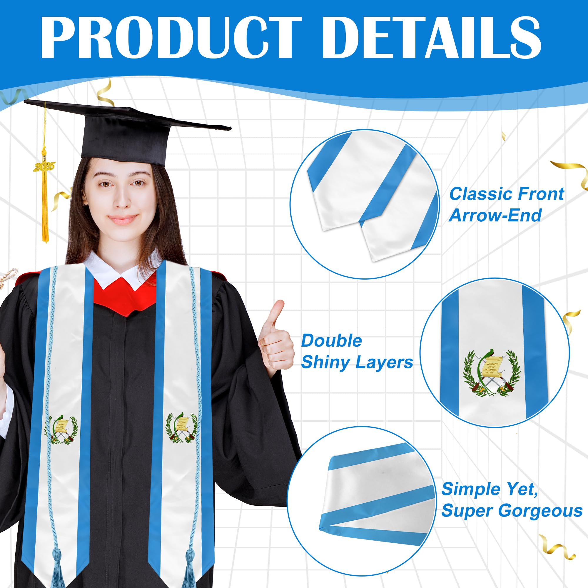 2025 Graduation Stole with Guatemala Flag - Class of 2025 Sash for Graduation Ceremony - Perfect Gift for Guatemalan Students & Graduates - Celebrate Academic Achievements & Cultural Pride