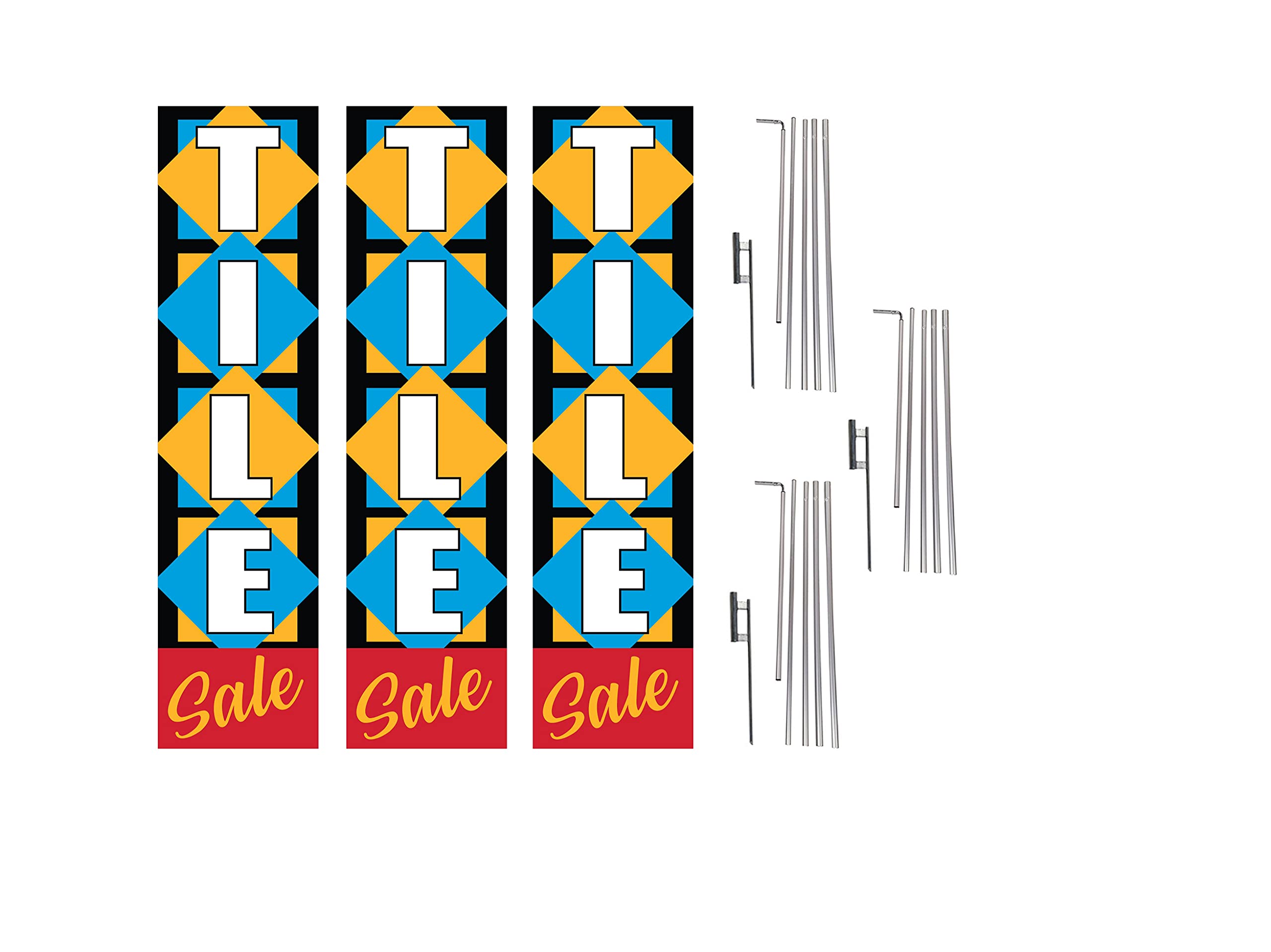 3-Piece Tile Sale Advertising Rectangle Boomer Feather Flags Kit with Poles & Ground Spikes - Perfect for Retail Stores, Car Dealerships & Outdoor Events