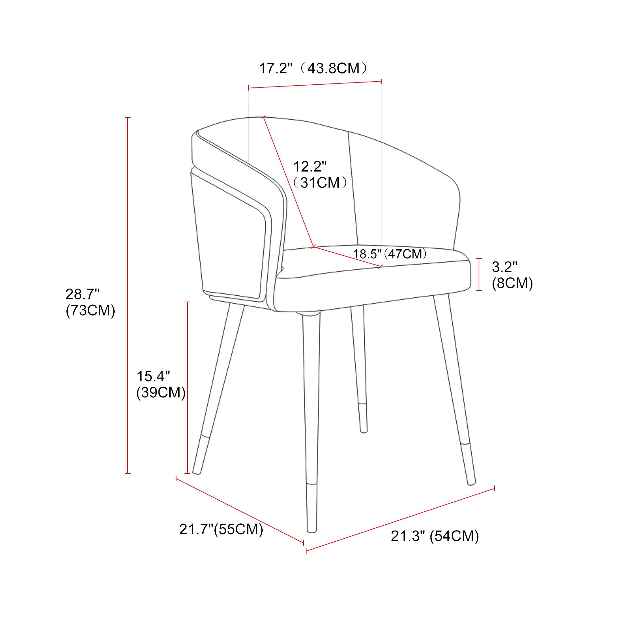 ARTPLAN Mid Century Modern Dining Chair - Faux Leather & Walnut Upholstery, Retro Accent Armchair with Metal Legs - Adjustable & Easy Assembly - Perfect for Kitchen, Dining Room & Home Office (Army Green)