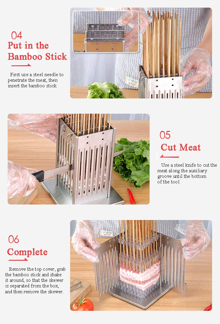 49 Holes Stainless Steel Meat Skewer Machine - Kabob Maker Box for BBQ, Beef & Mutton - Professional Grill Skewer Tool for Kebabs, Shish Kabobs & Meat Sticks - Perfect for Backyard BBQ, Camping & Outdoor Cooking