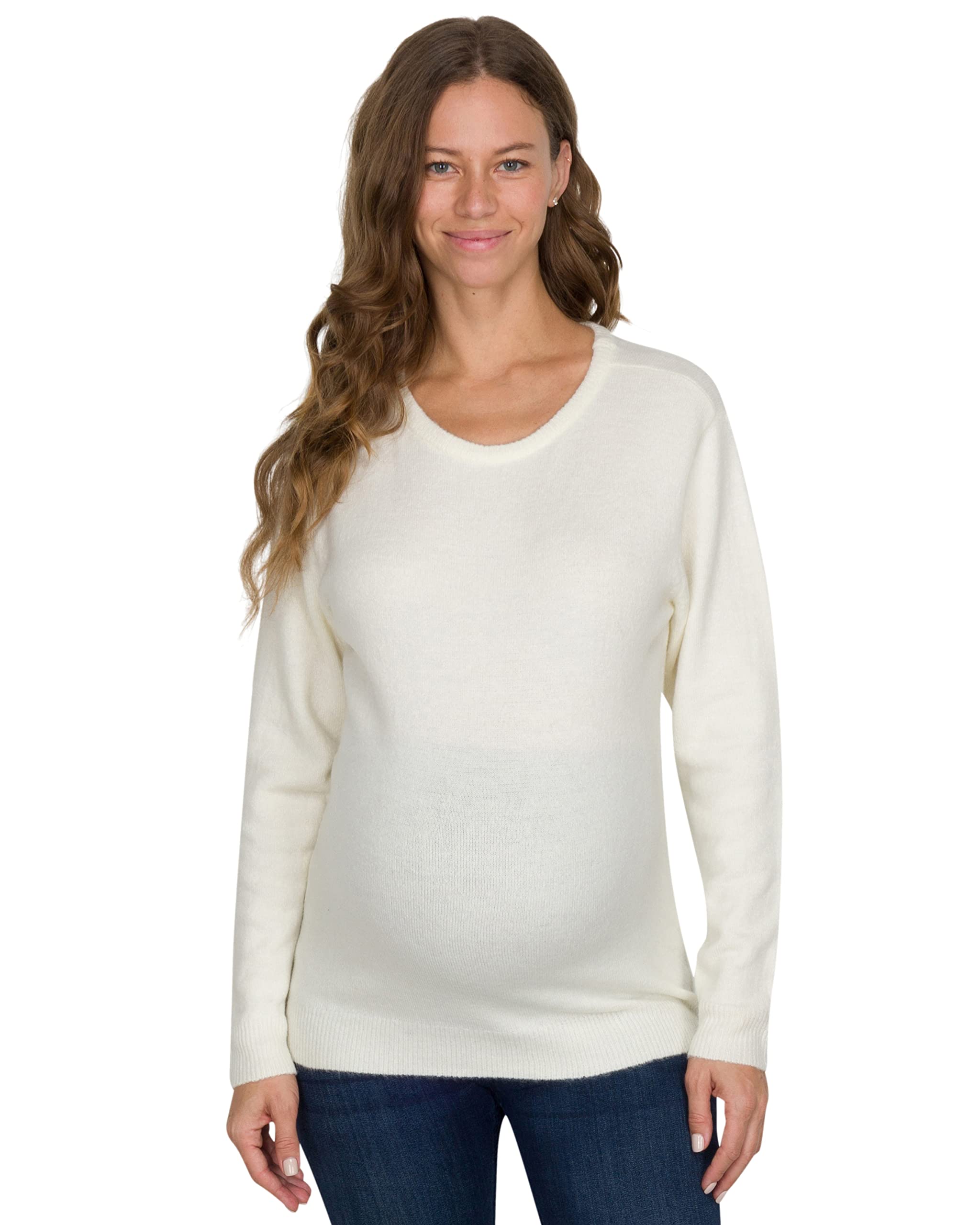 Eliana Stretch Brushed Knit Maternity Sweater - Soft Comfortable Pregnancy Top for Women - Perfect for Work, Casual Wear & Baby Showers