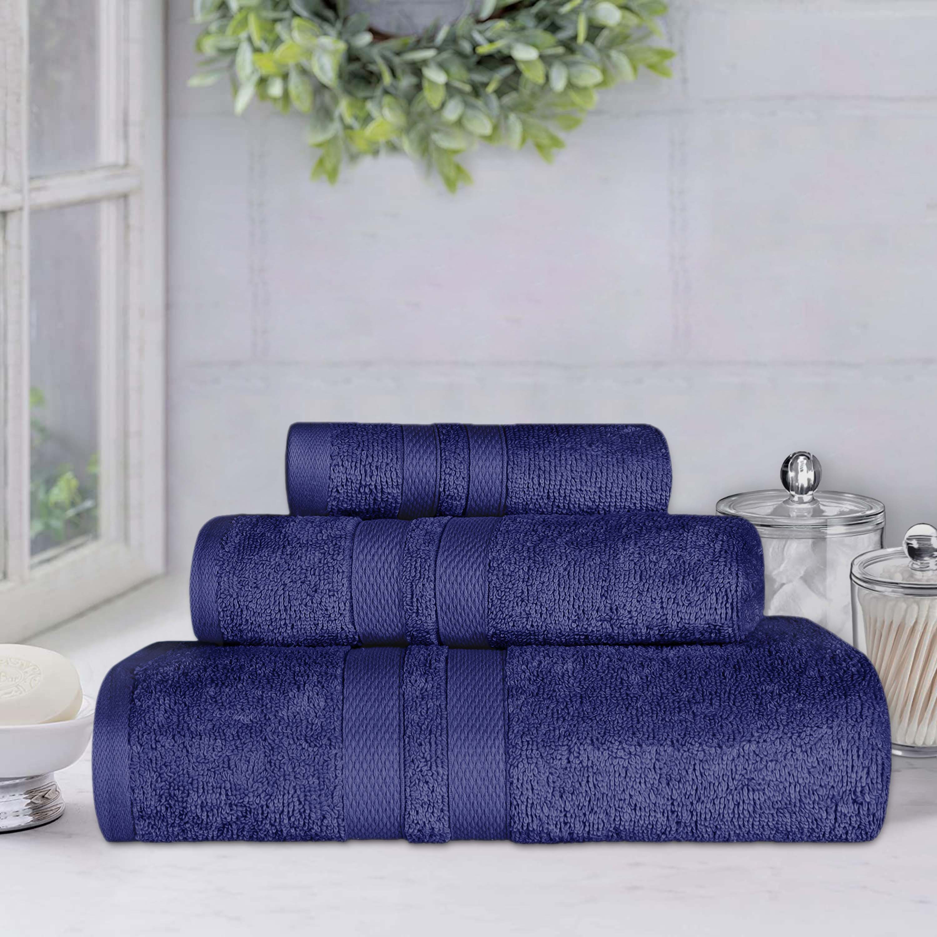 Ultra Soft Cotton Absorbent Bath Towel Set - 3 Piece Solid Color Towels for Bathroom, Spa, Gym & Beach | Quick Drying & Highly Absorbent