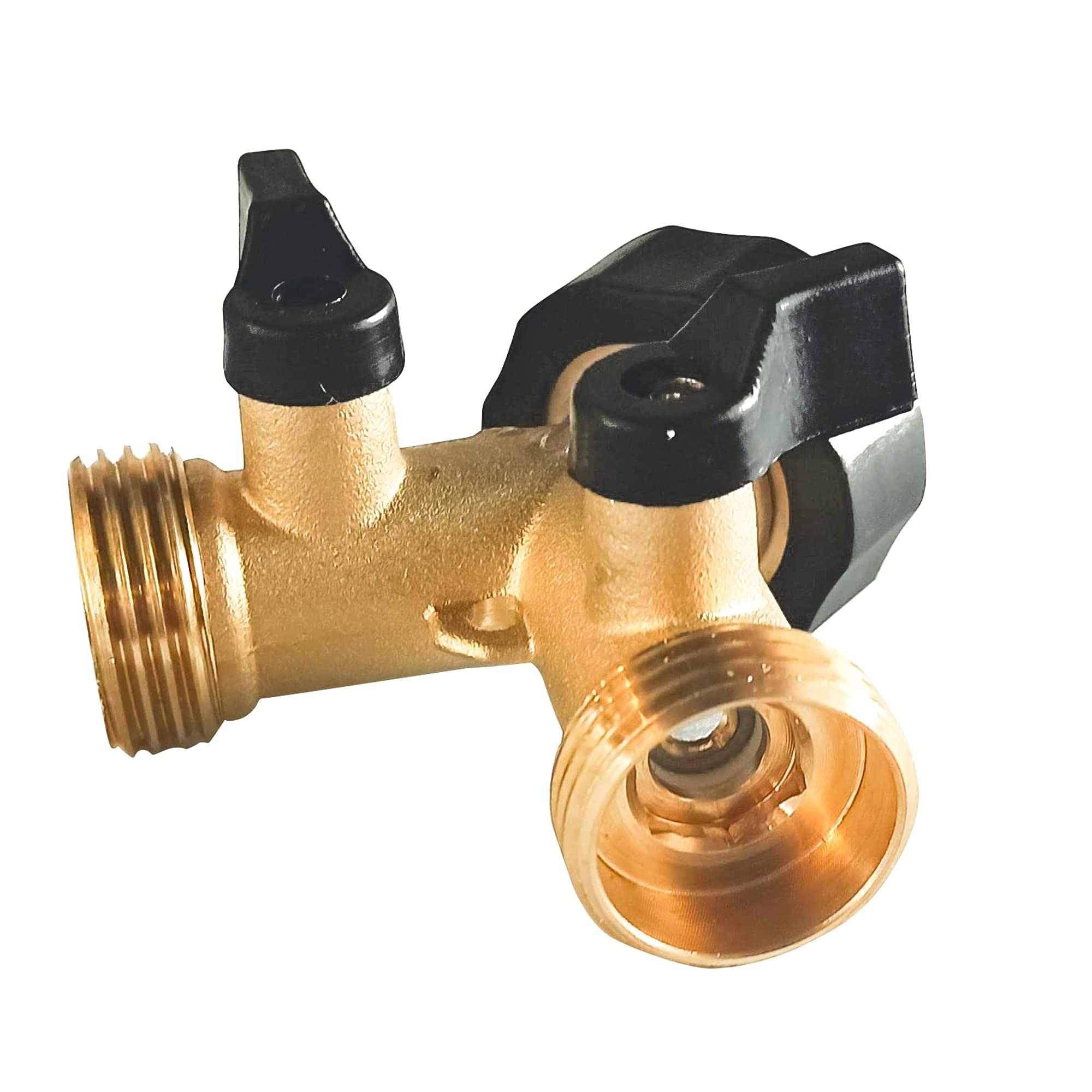 Heavy Duty 2-Way Brass Garden Hose Splitter with 2 Valves & Extra Rubber Washers - Perfect for Lawn Irrigation, Car Washing & Outdoor Watering