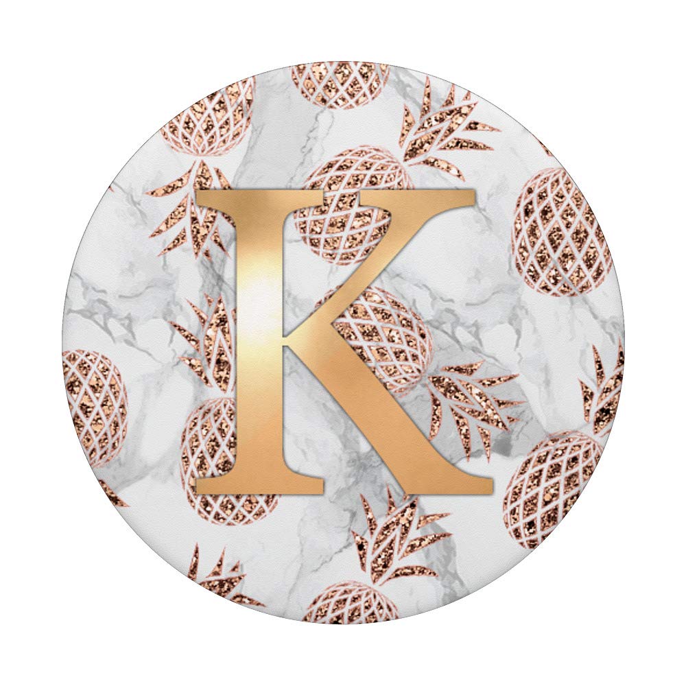 Letter K Grip Light Golden On Golden Rose Pineapple Pattern PopGrip - Swappable Phone Grip for iPhone, Samsung & Tablets | Perfect for Selfies, Video Calls & Secure Handling