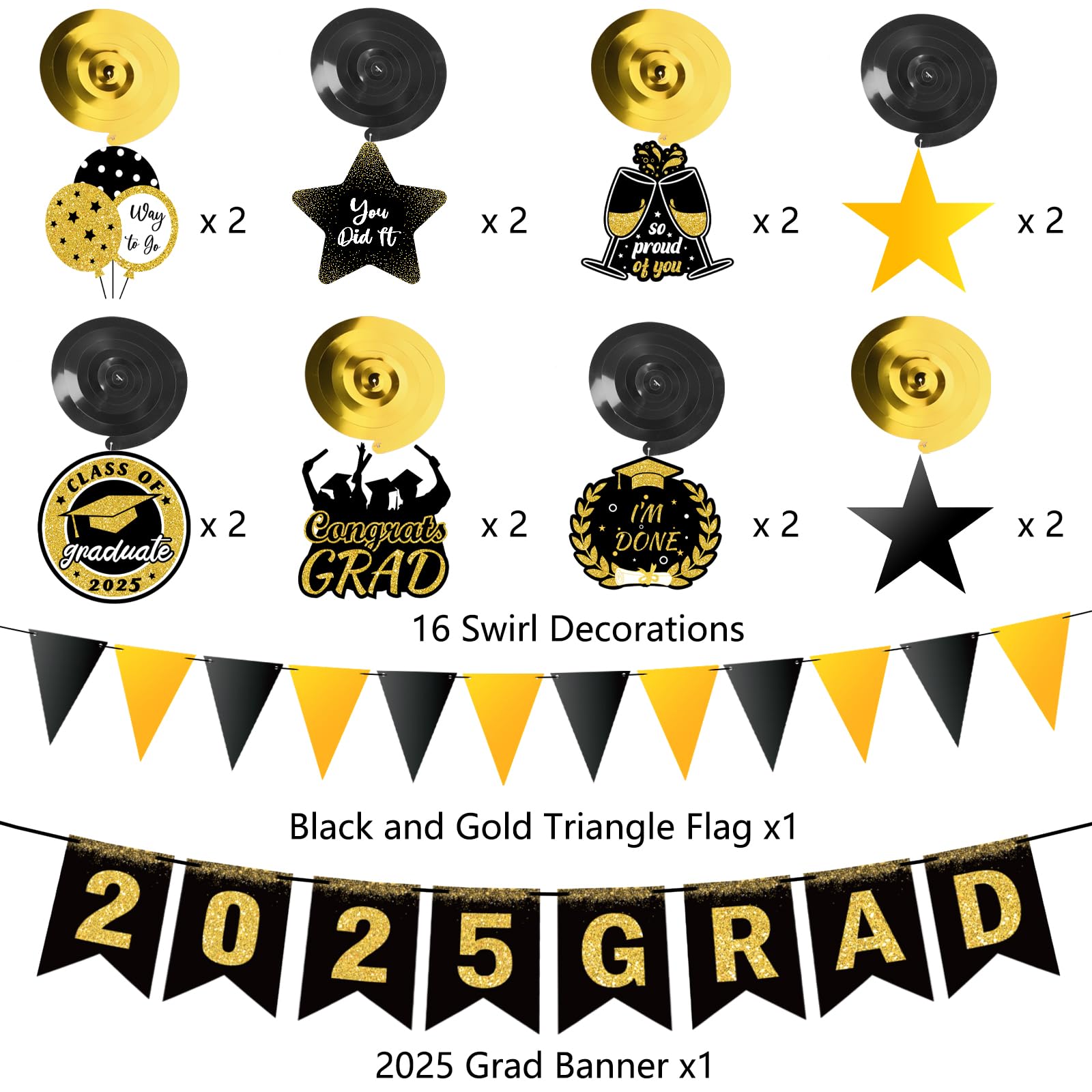 34Pcs Pre-Assembled Graduation Decorations - Hanging Swirls & 2025 GRAD Banner for Graduation Party | Class of 2025 Decor for Classroom, Home & School Celebrations | Perfect for Graduation Ceremonies, Photo Backdrops & Party Decorations