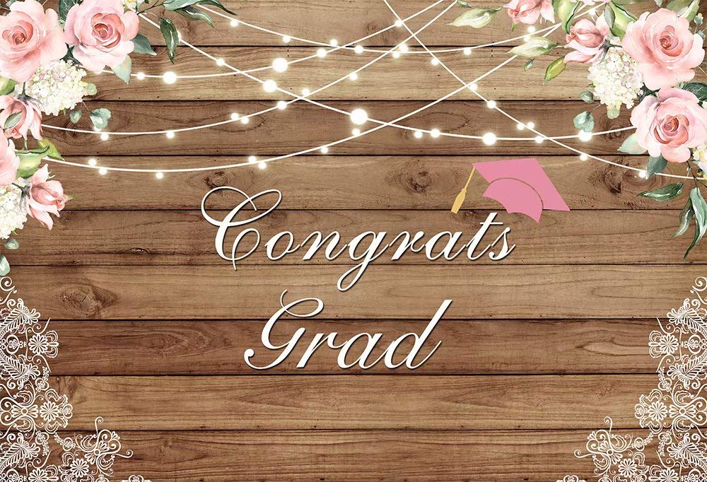2022 Graduation Photography Backdrop - Rustic Retro Wood Banners & Floral Lights for Prom, Party Decor, Dessert Table, and Portrait Scenes | Class of 2022 Congrats Decorations