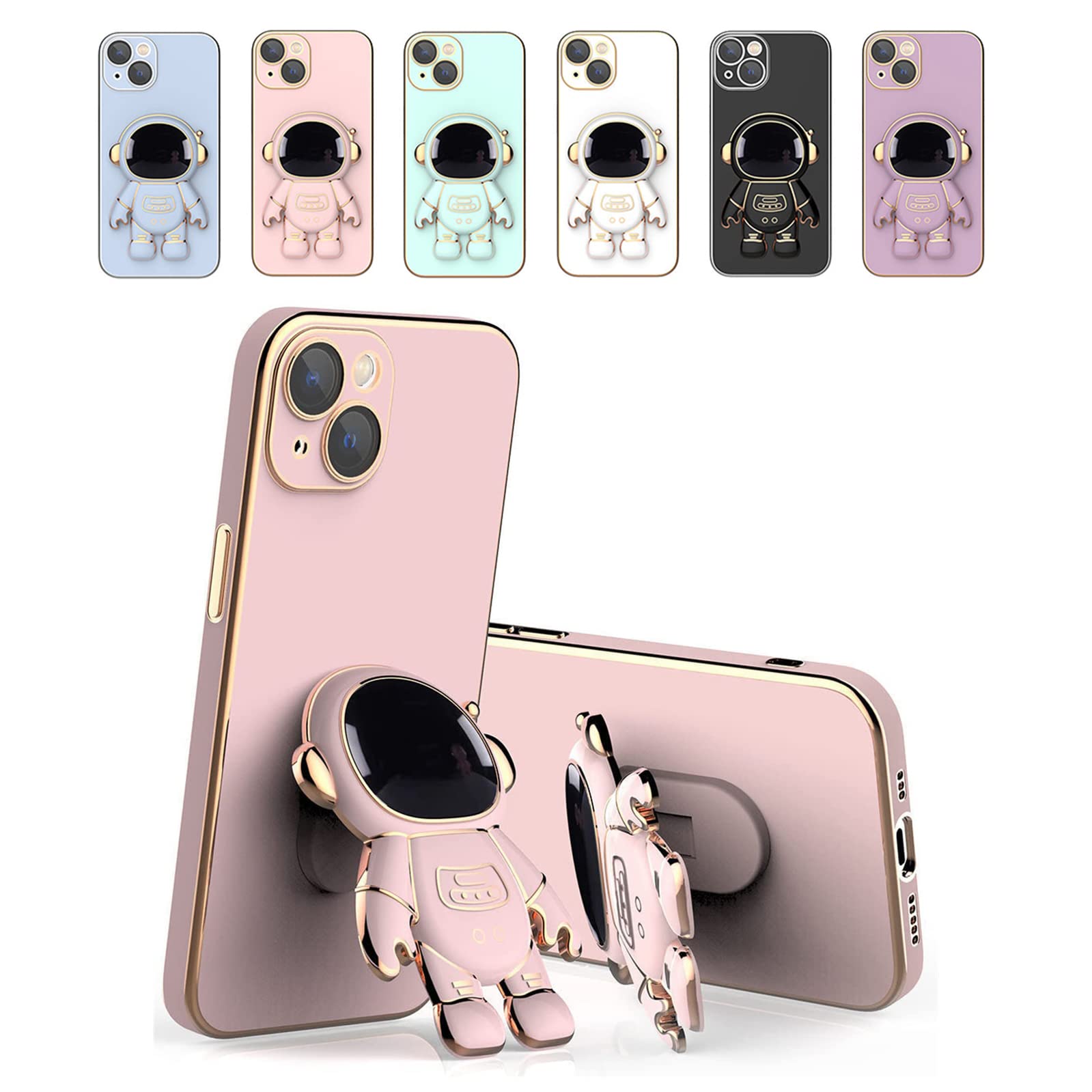 Astronaut Hidden Stand Phone Case for iPhone XR - Pink, with Built-in Stand, Camera Lens Protector & Screen Film, Durable Protective Cover for Everyday Use, Travel & Work