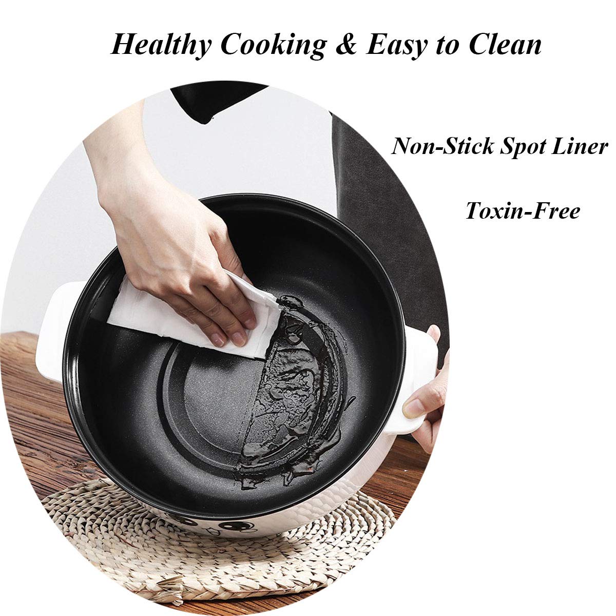 JIAN YA NA 110V Electric Skillet with Lid - 4-in-1 Non-Stick Stainless Steel Electric Hot Pot, Rice Cooker, Steamer & Frying Pan for Noodles, Soup, Eggs & More - Perfect for Dorm, Office, Camping & Small Kitchen Cooking