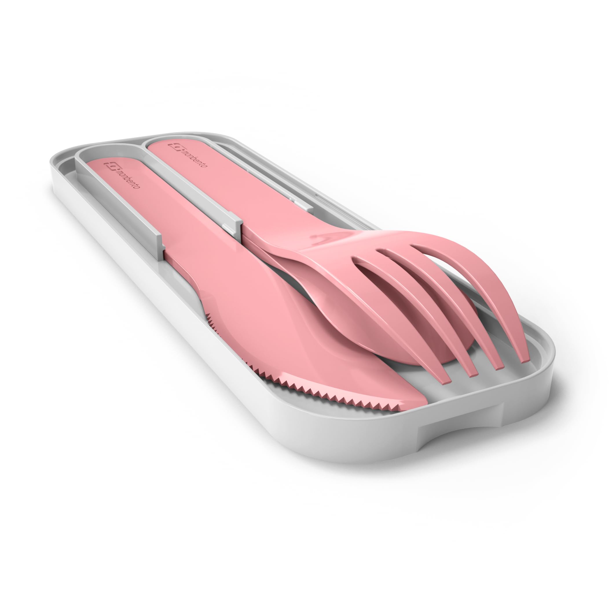 MONBENTO MB Pocket Blush 3-Piece Cutlery Set - Fork, Knife & Spoon - Portable Travel Utensils for Lunch Box - Eco-Friendly Biodegradable Plastic - Pink | Perfect for Office, School, Picnics & Camping