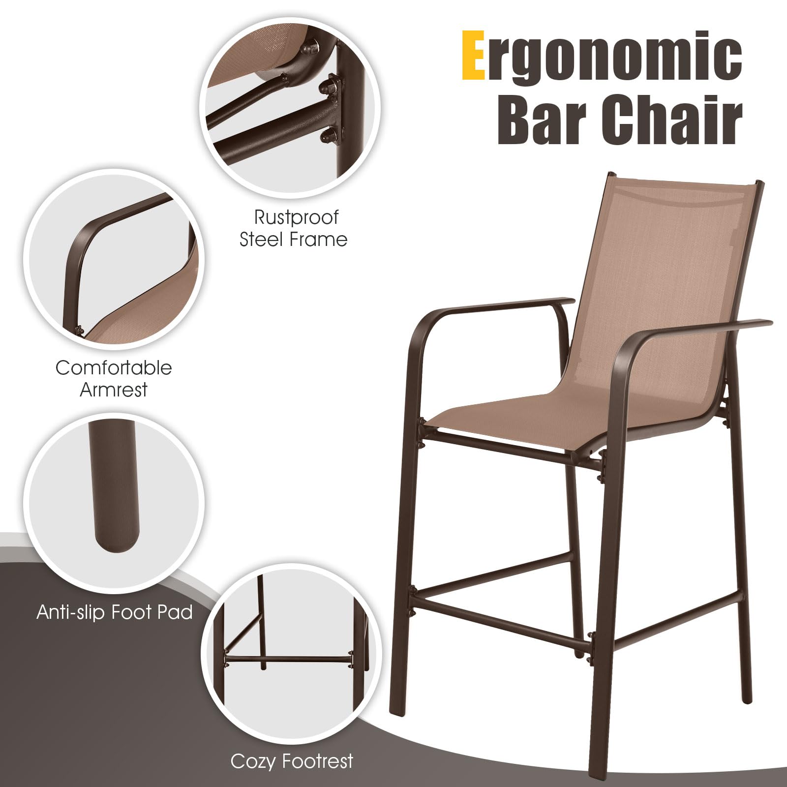 Tangkula 3-Piece Outdoor Patio Bar Set - 2 Bar Stools & 1 Tempered Glass Table, Bistro Height for Backyard, Garden, Balcony - Perfect for Coffee, Dining & Outdoor Relaxation